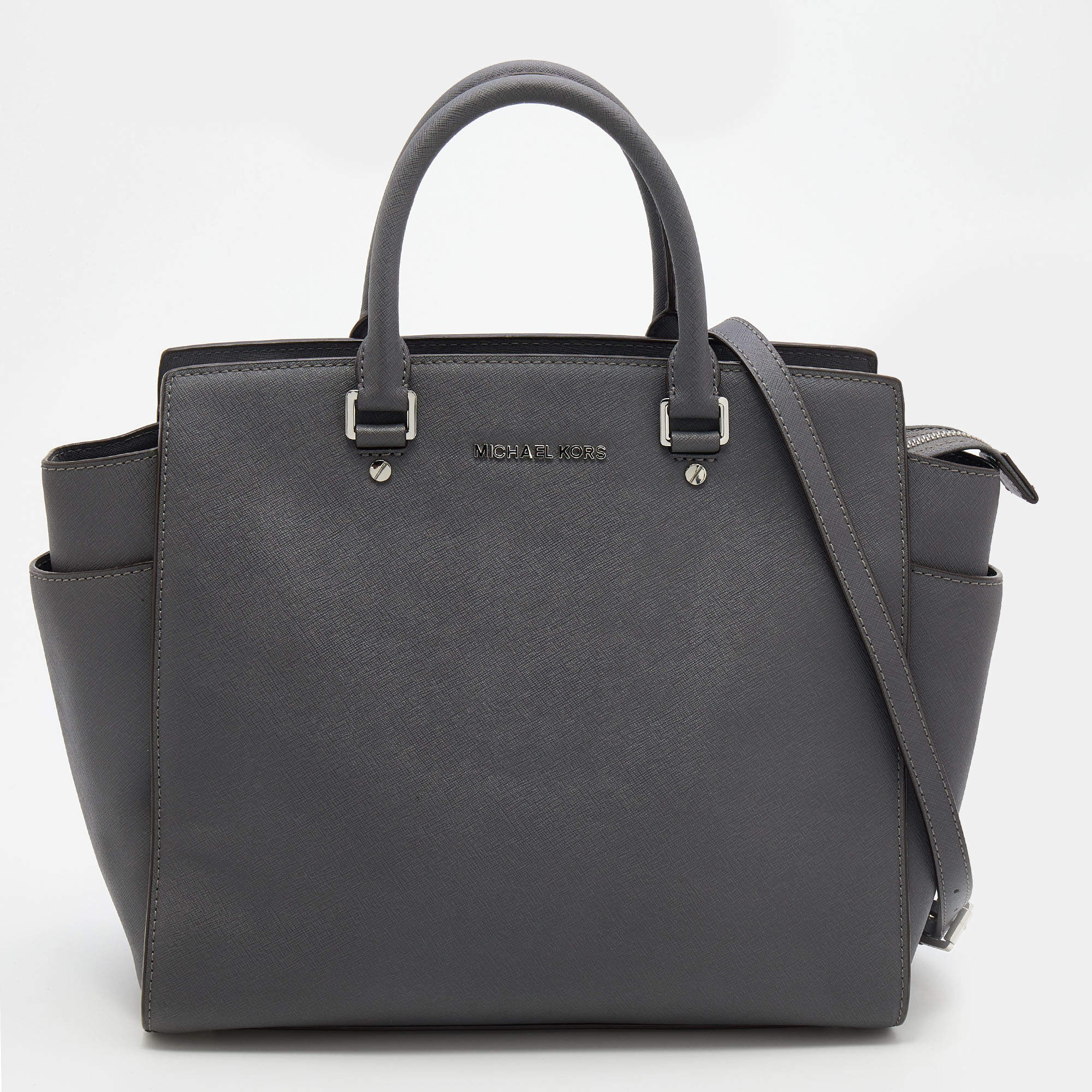 Pre Owned MICHAEL Michael Kors Grey Leather Large Selma Tote