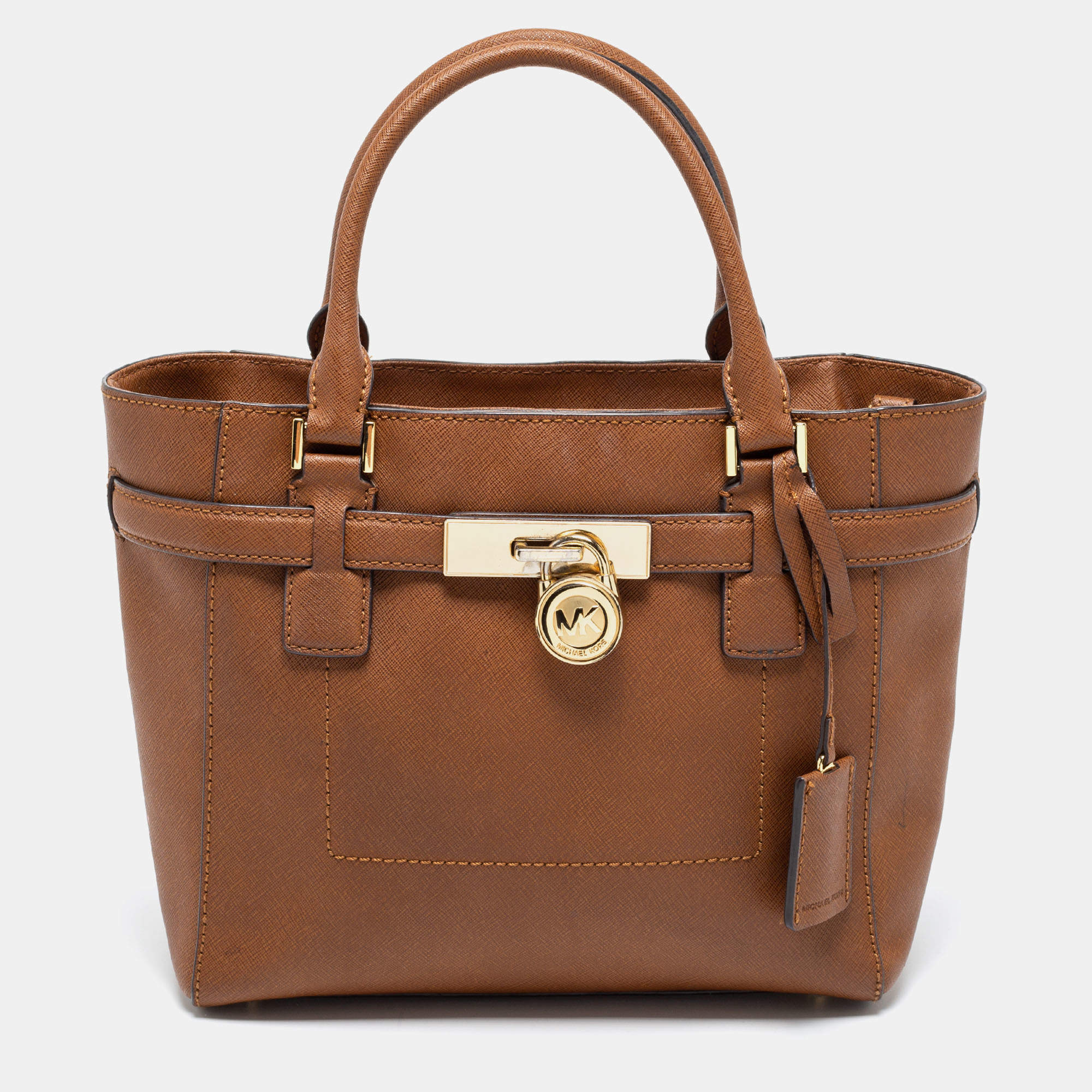 Pre Owned MICHAEL Michael Kors Brown Saffiano Leather Medium Hamilton Traveler Tote