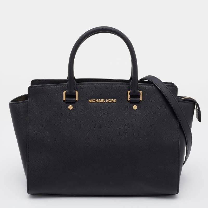 Pre Owned MICHAEL Michael Kors Black Leather Large Selma Tote