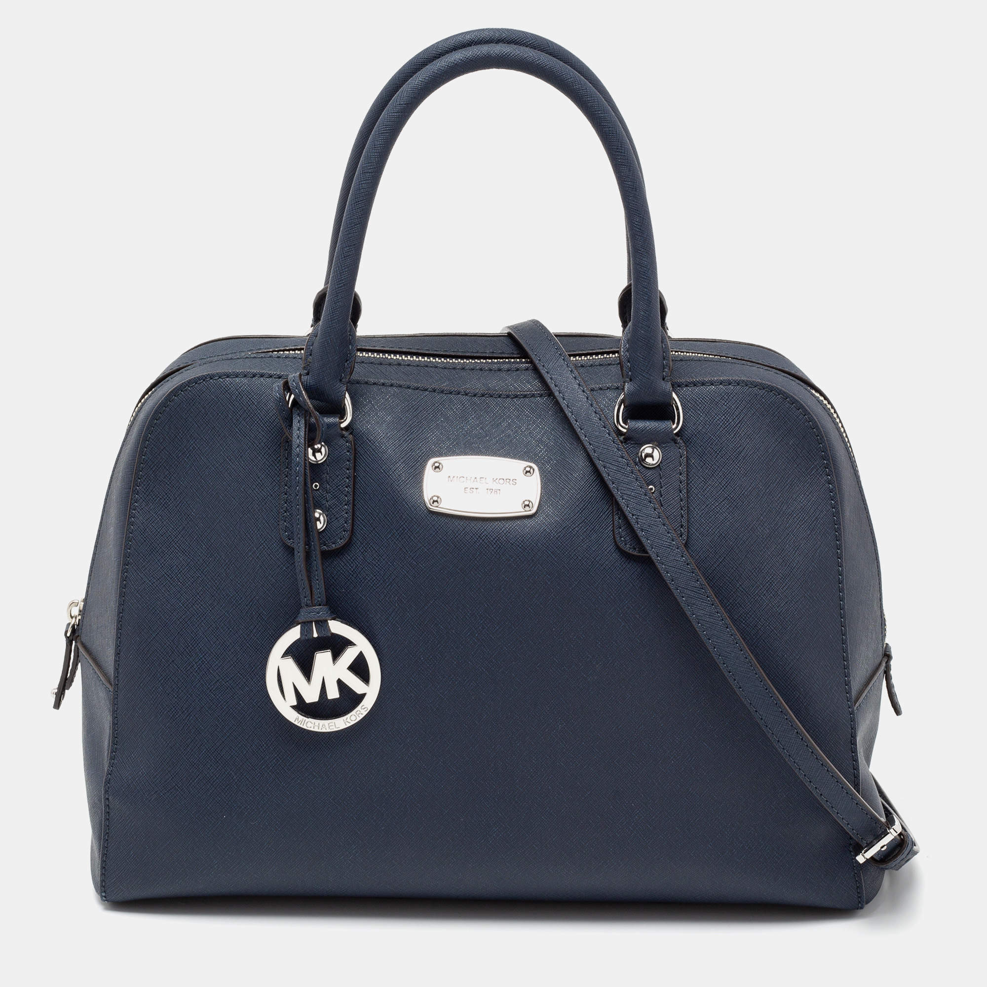 Pre Owned حقيبة ساتشل مايكل مايكل كورس كيندي دوم جلد سافيانو أزرق كحلي