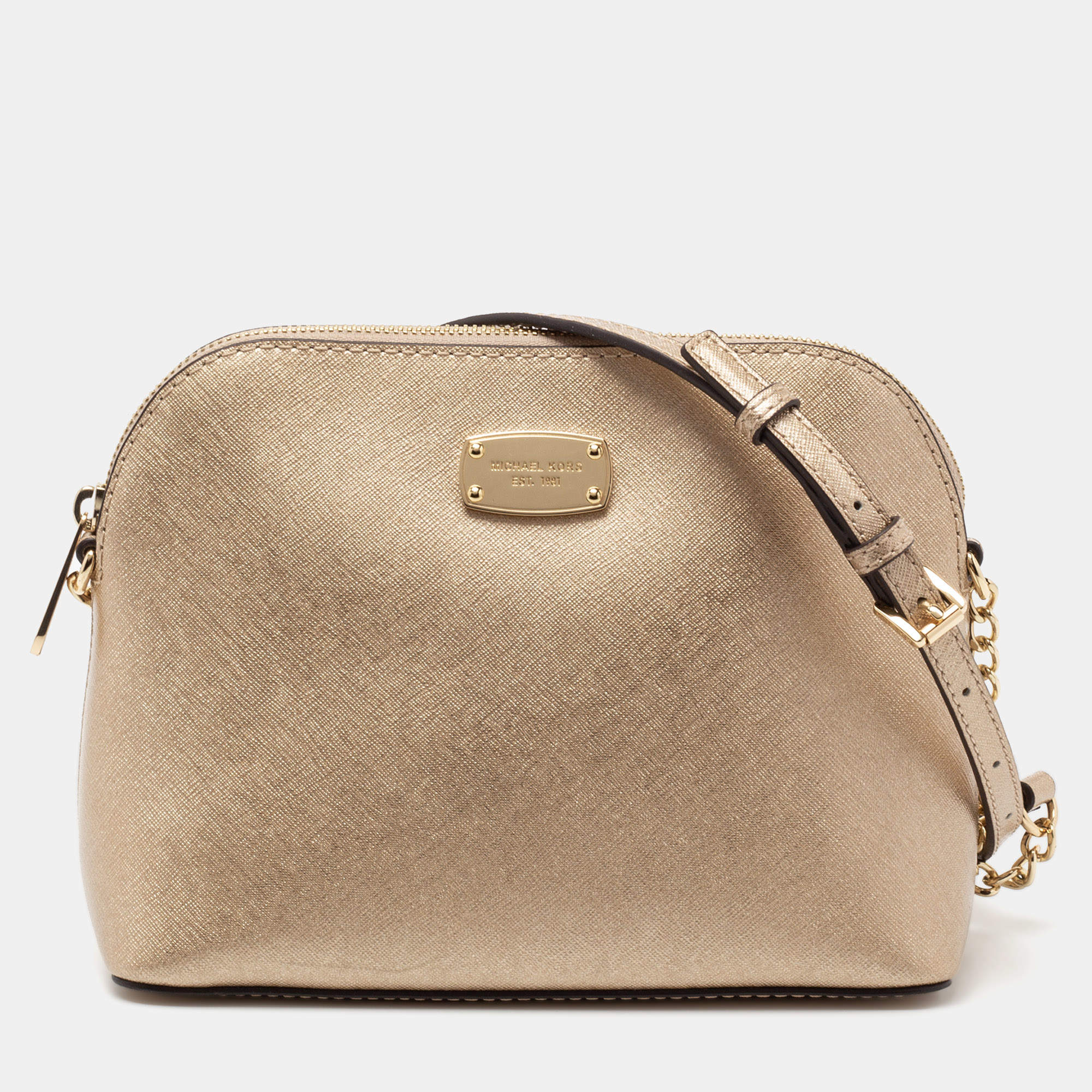 Pre Owned MICHAEL Michael Kors Gold Leather Cindy Shoulder Bag