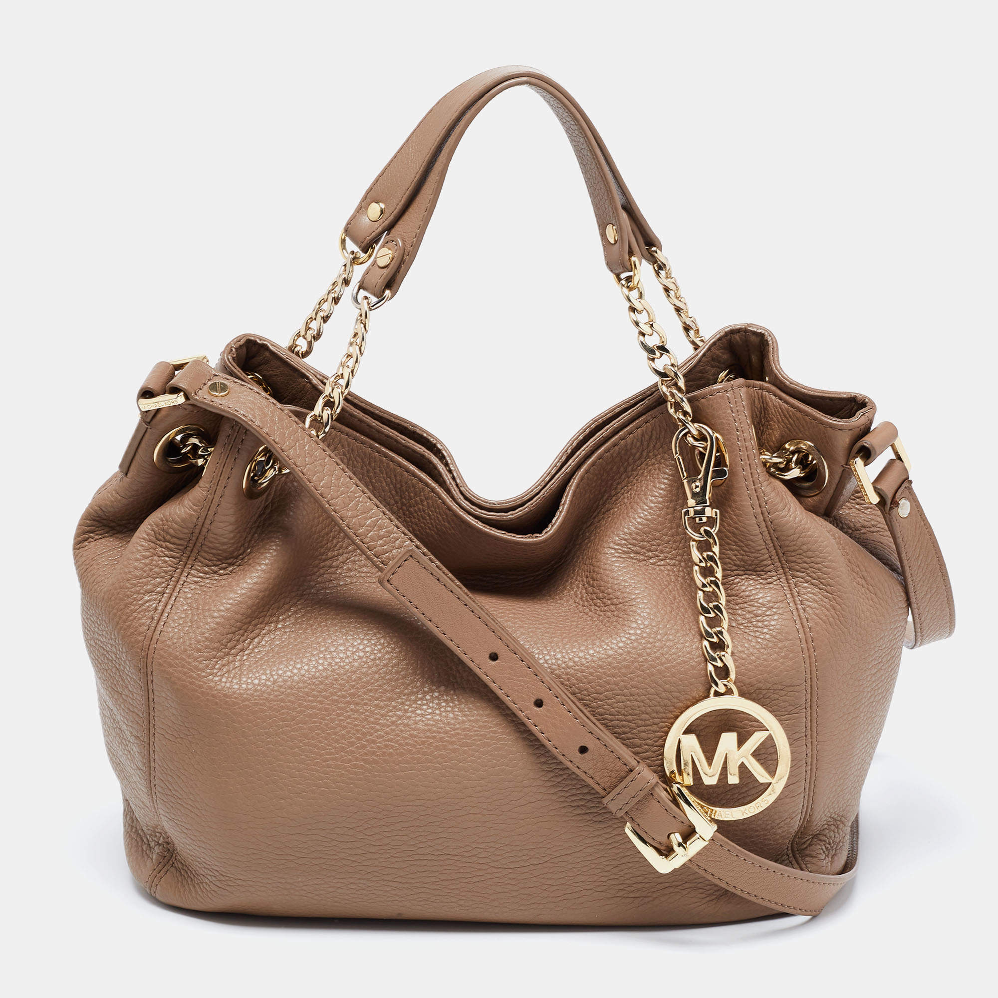 مملوكة مسبقًا MICHAEL Michael Kors Dark Beige Leather Jet Set Chain Shoulder Bag