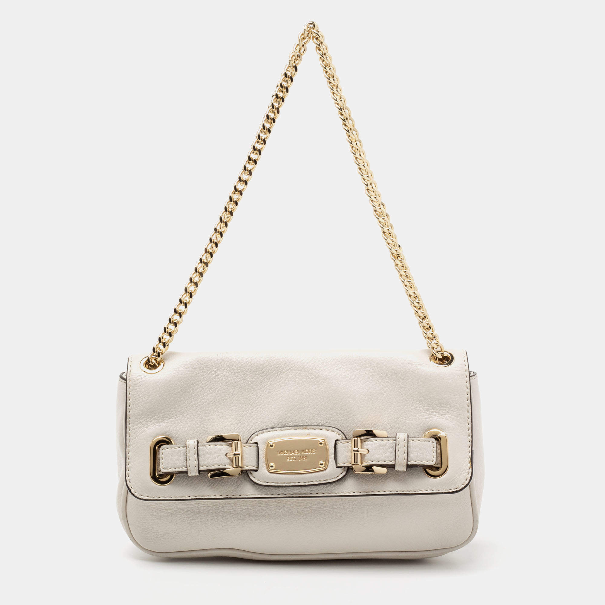 Pre Owned حقيبة كتف مايكل مايكل كورس هاميلتون جلد أوف وايت بقلاب