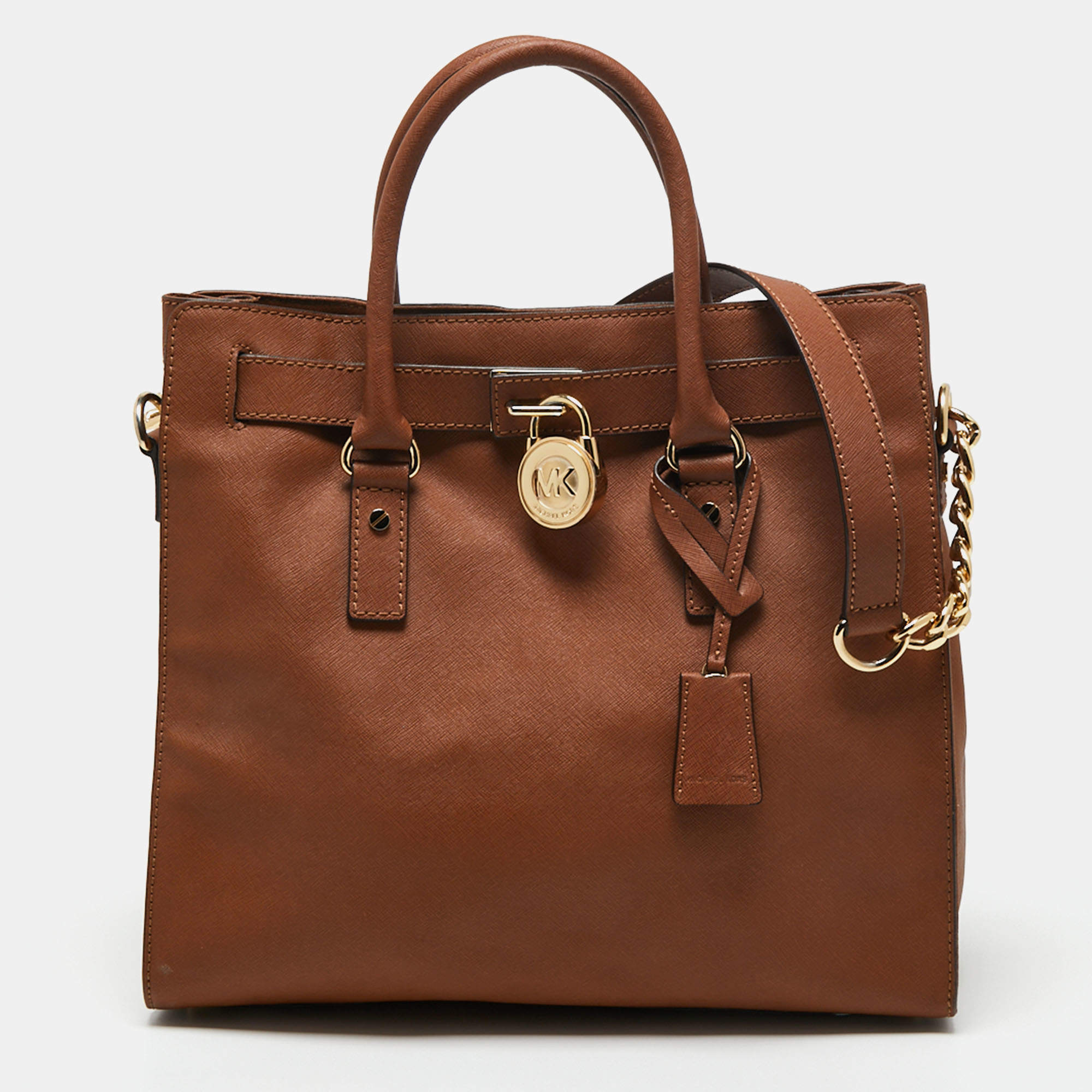 Pre Owned MICHAEL Michael Kors Brown Leather Large Hamilton North South Tote