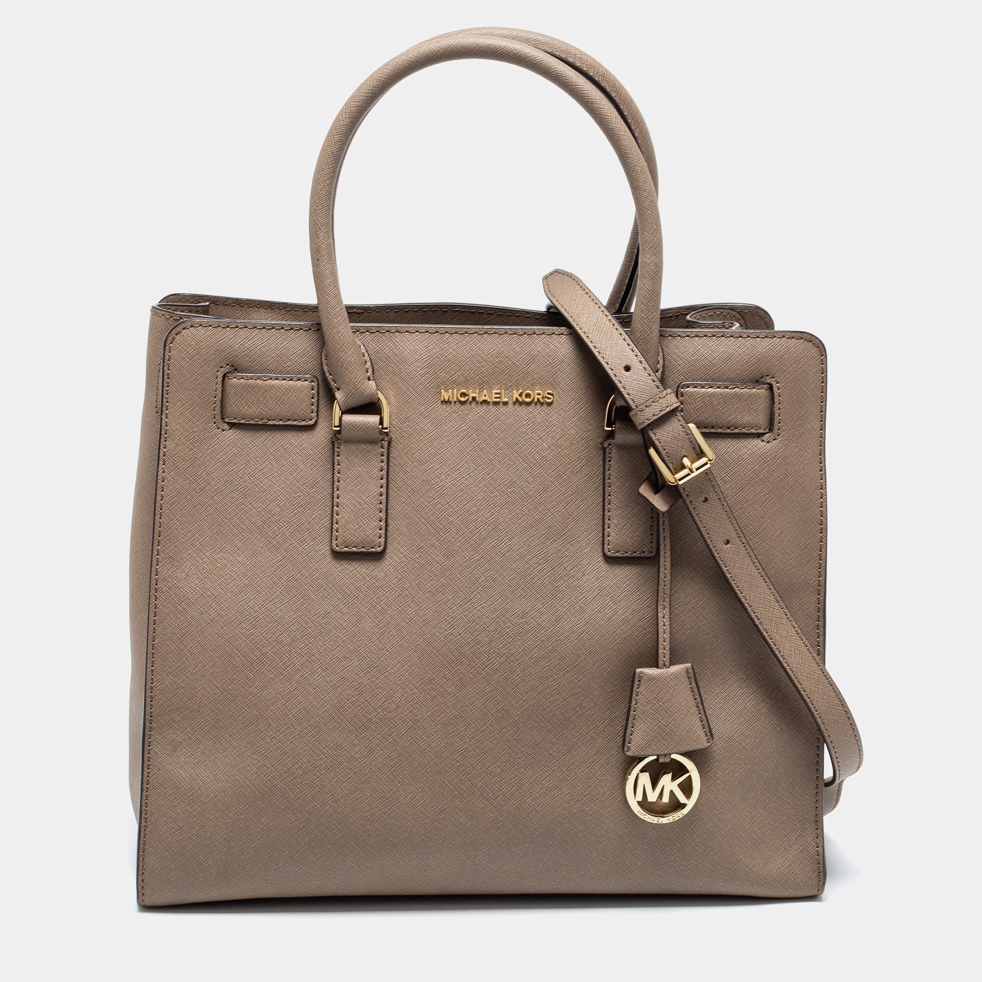Pre Owned MICHAEL Michael Kors Beige Saffiano Leather Dillon Tote