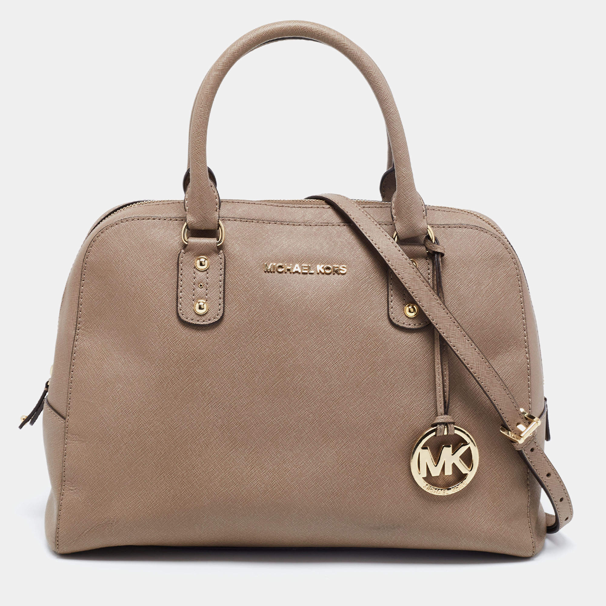مملوكة مسبقًا Michael Kors Dark Beige Saffiano Leather Large Cindy Dome Satchel