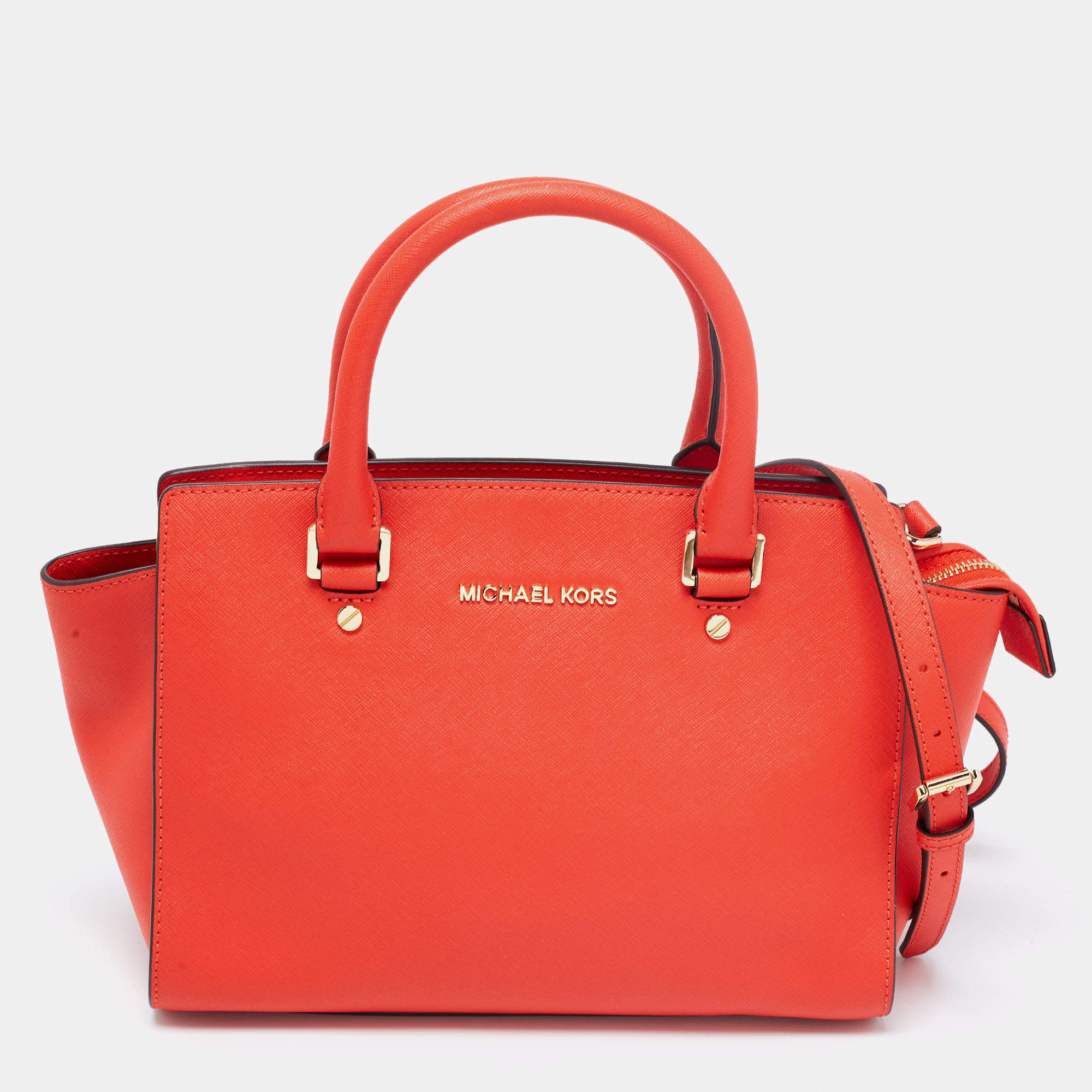Pre Owned MICHAEL Michael Kors Orange Leather Medium Selma Satchel