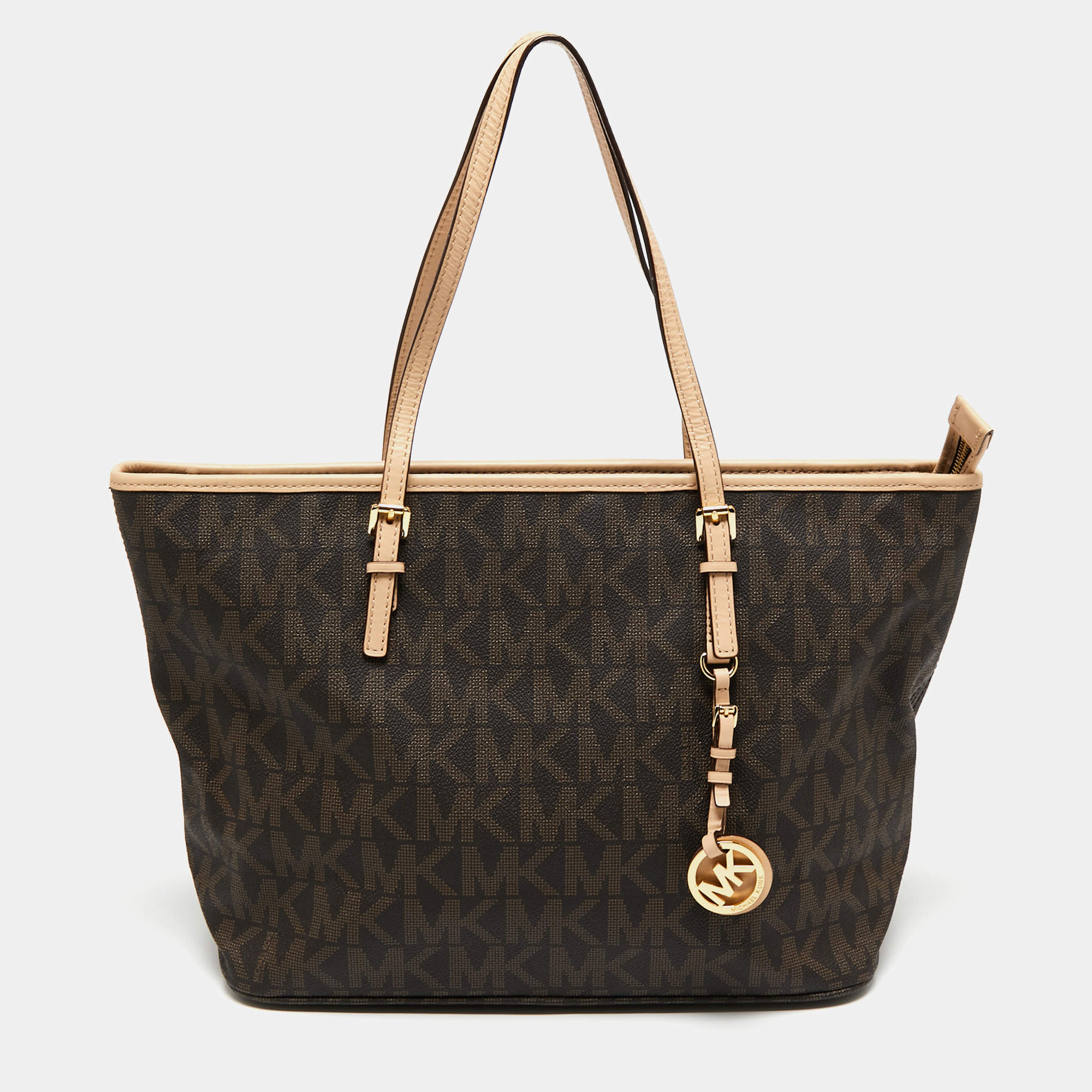 【国内即発】マイケルコース JET SET TRAVEL TZ TOTE BROWN Michael kors Jet Set Travel Extra-Small Logo Top-Zip Tote
