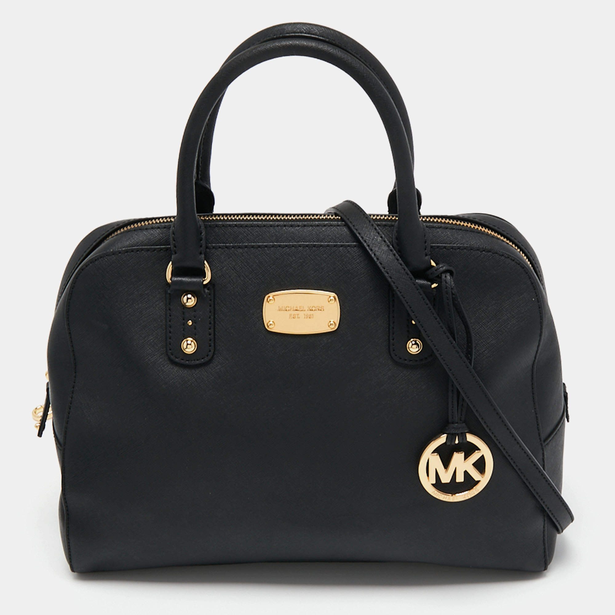 Pre Owned MICHAEL Michael Kors Black Leather Large Dome Satchel