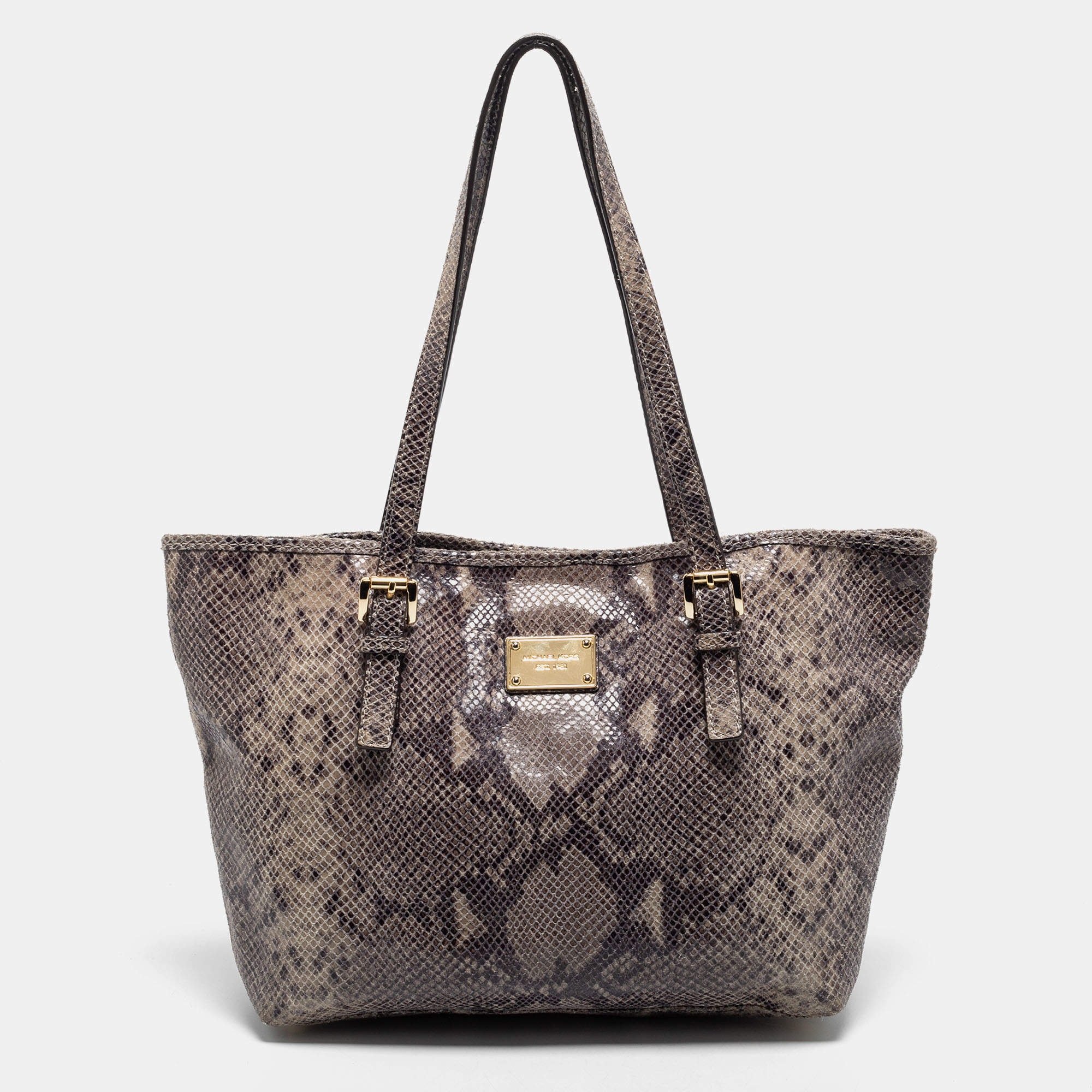 Pre Owned MICHAEL Michael Kors Black/Grey Python Embossed Leather and Suede Tote
