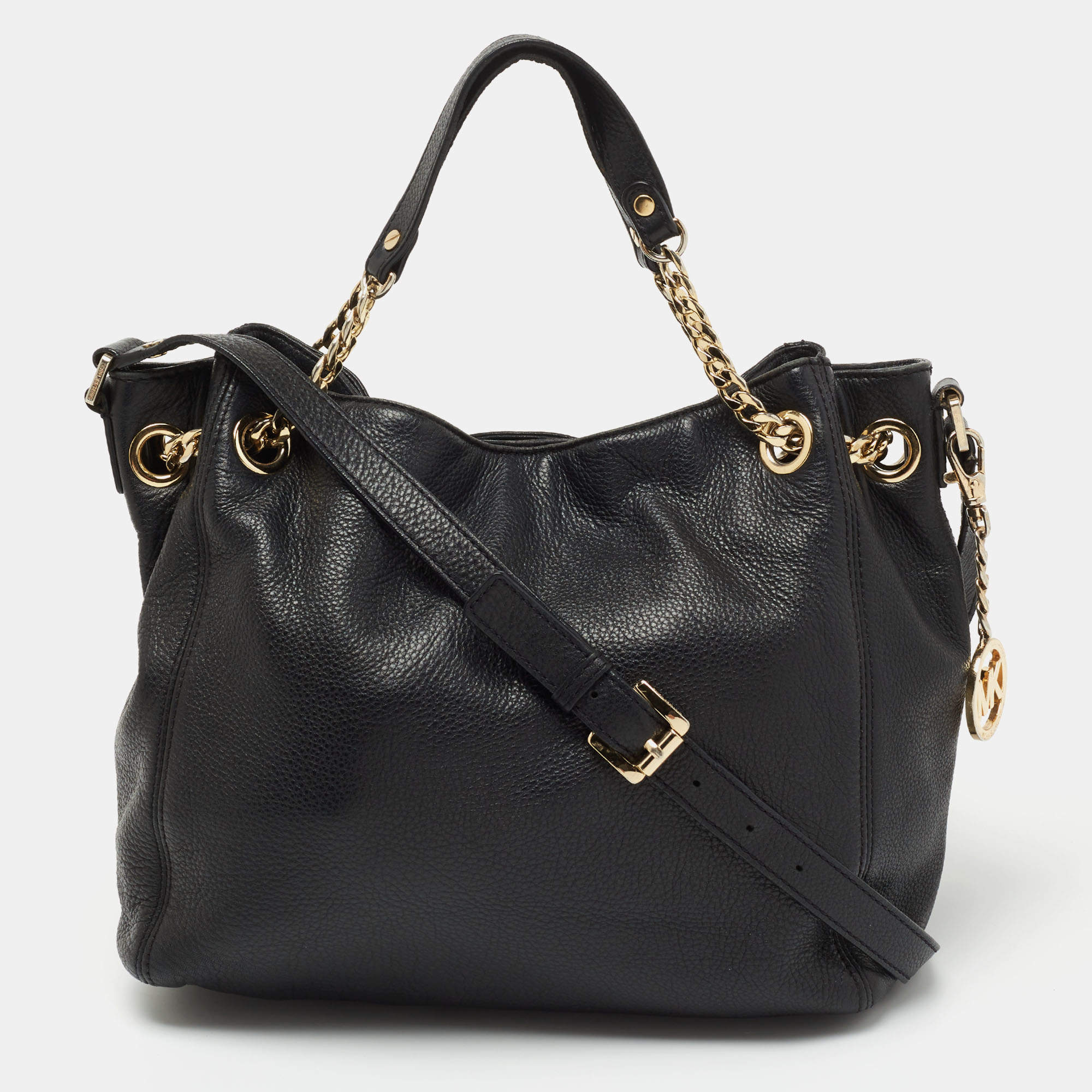 مملوكة مسبقًا MICHAEL Michael Kors Black Grained Leather Chain Tote