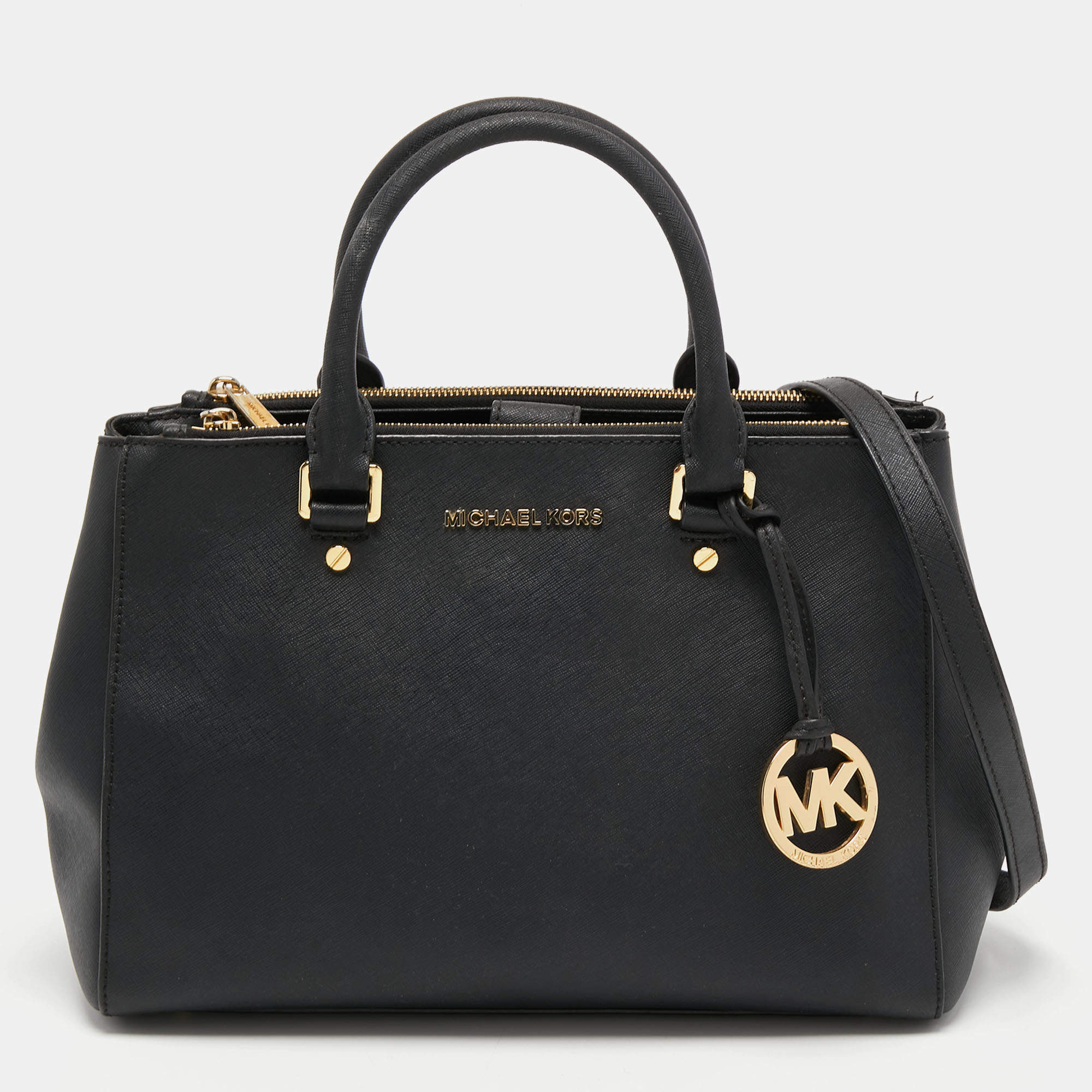 Pre Owned MICHAEL Michael Kors Black Saffiano Leather Medium Kellen Tote