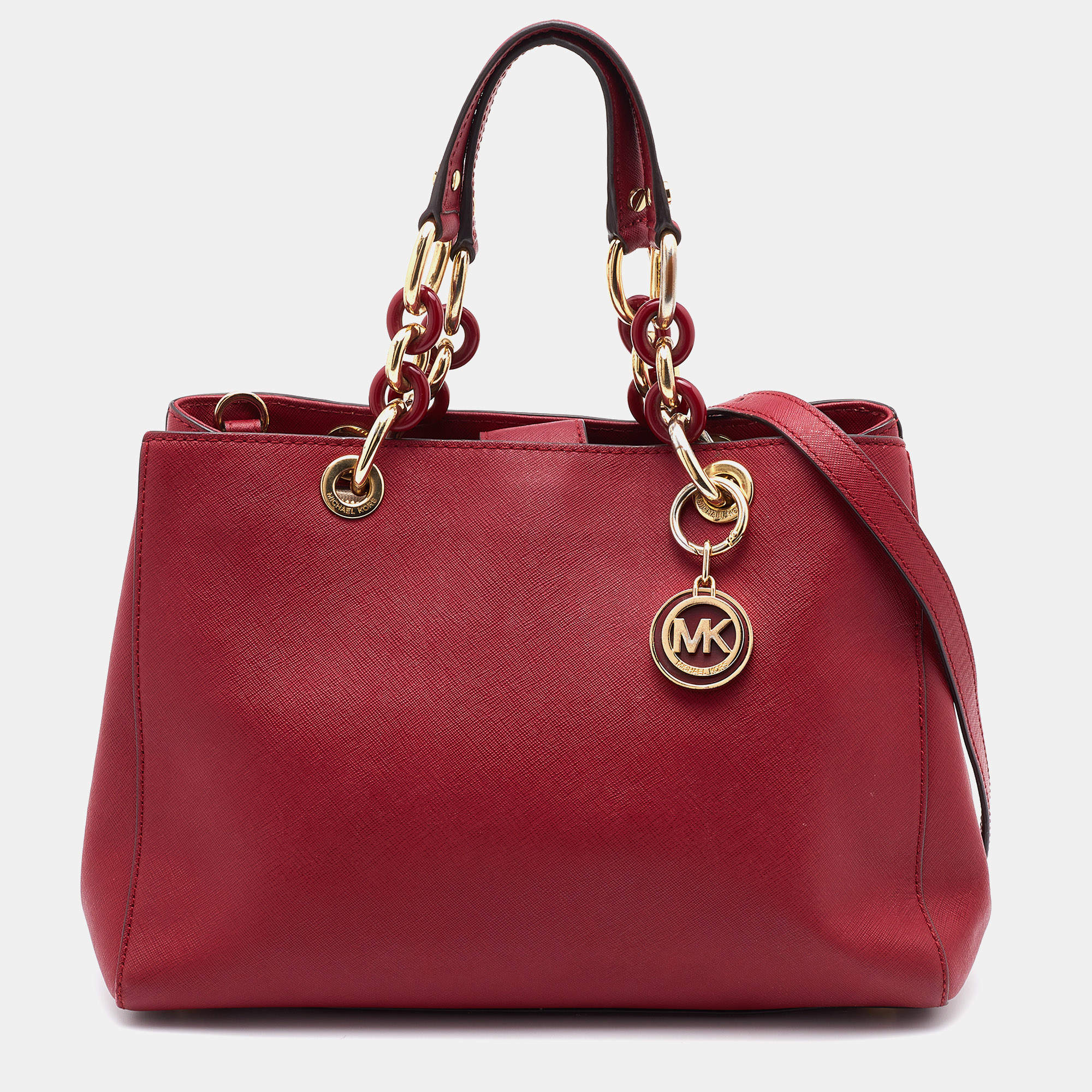 Pre Owned MICHAEL Michael Kors Burgundy Saffiano Leather Cynthia Tote