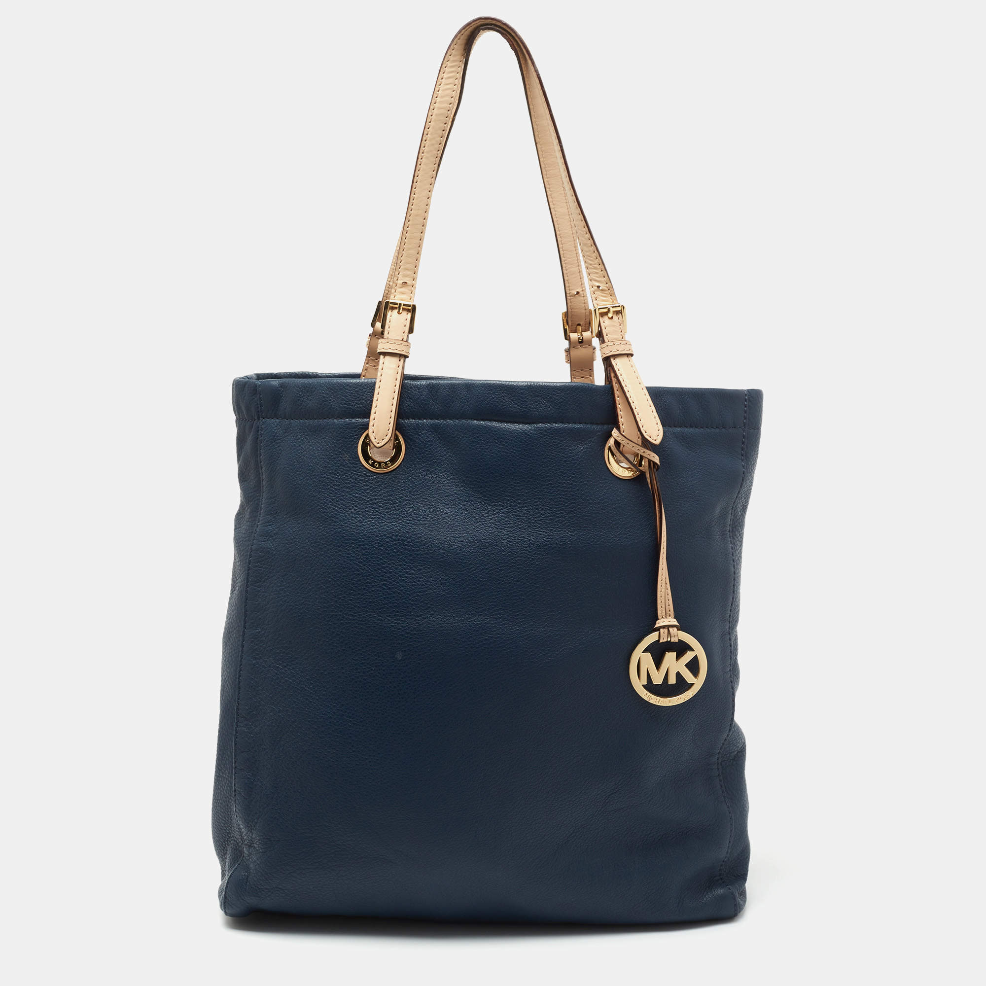 Pre Owned MICHAEL Michael Kors Blue/Beige Leather Jet Set Tote 