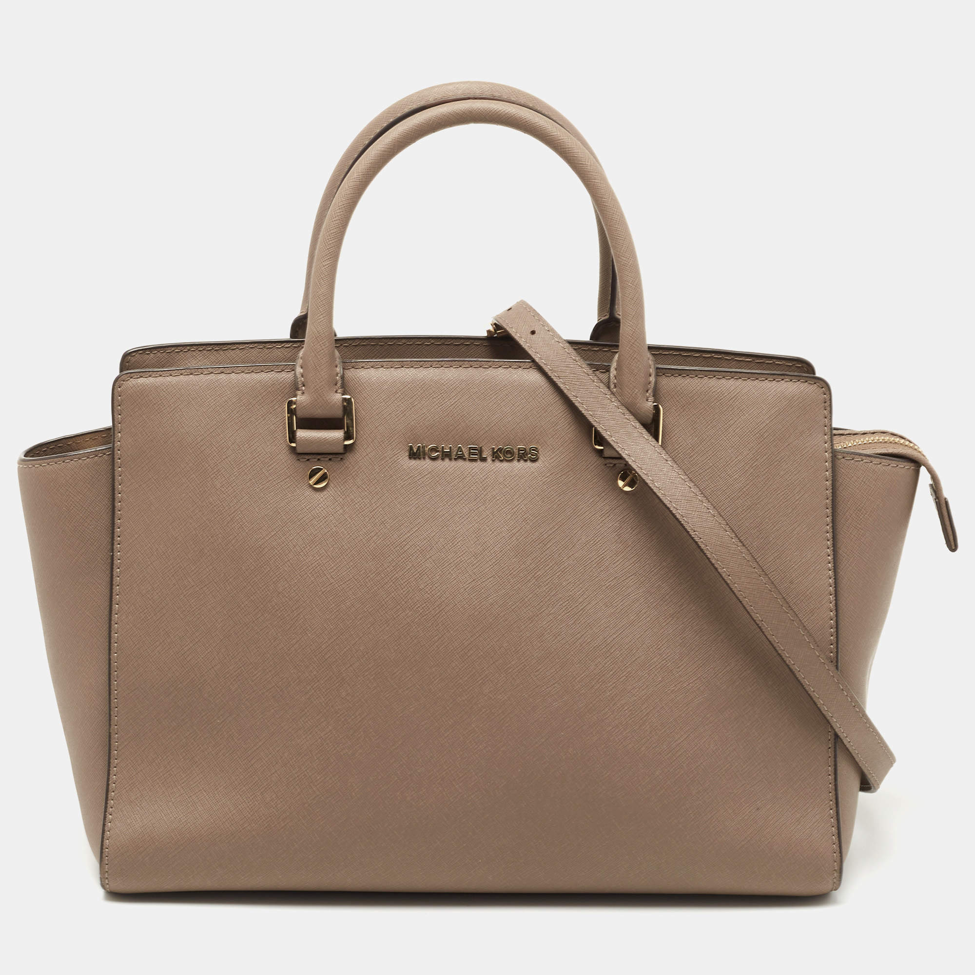 Pre Owned MICHAEL Michael Kors Brown Saffiano Leather Selma Tote