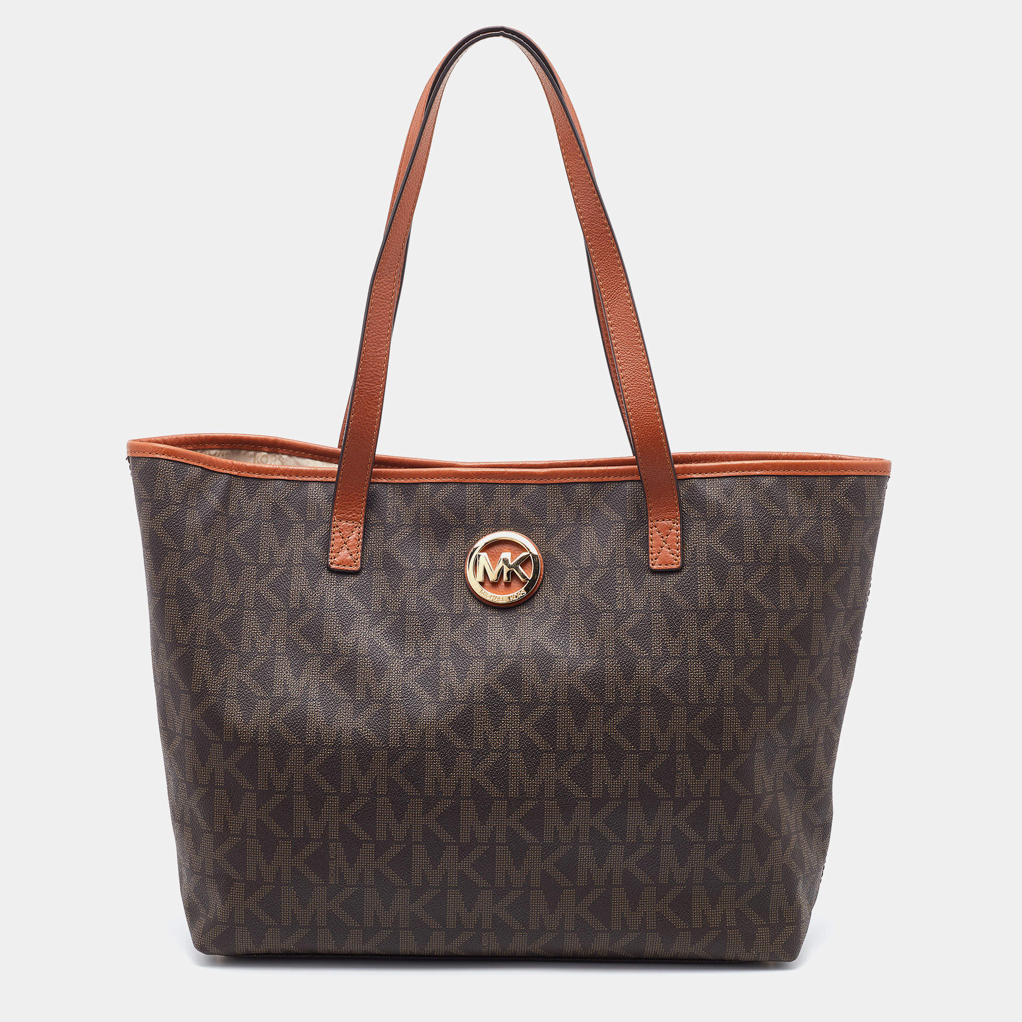 MICHAEL Michael Kors Brown Signature Coated Canvas and Leather Jet Set Tote