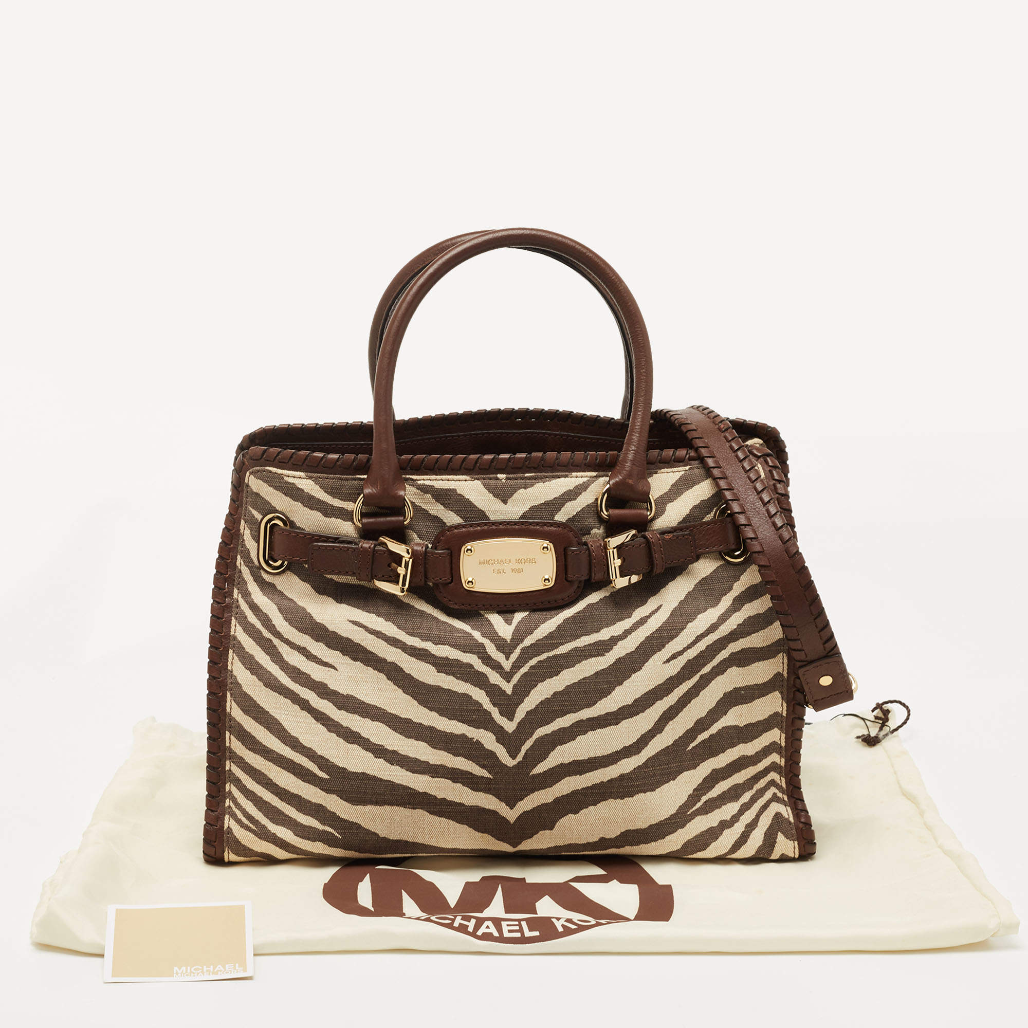 MICHAEL Michael Kors Brown Zebra Print Canvas and Leather Hamilton  Whipstitch Tote MICHAEL Michael Kors | TLC