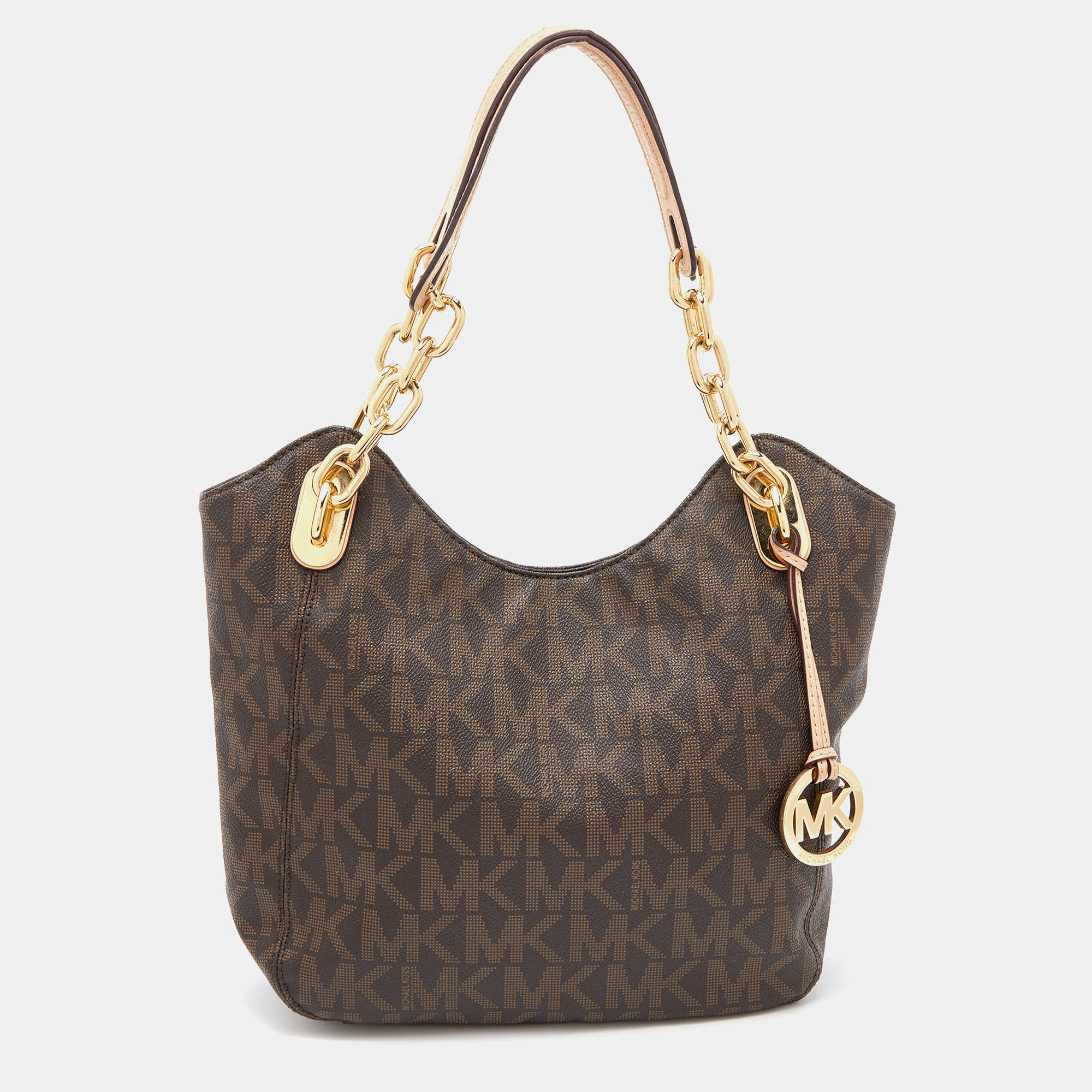 مملوكة مسبقًا MICHAEL Michael Kors Brown Signature Coated Canvas Lilly Tote