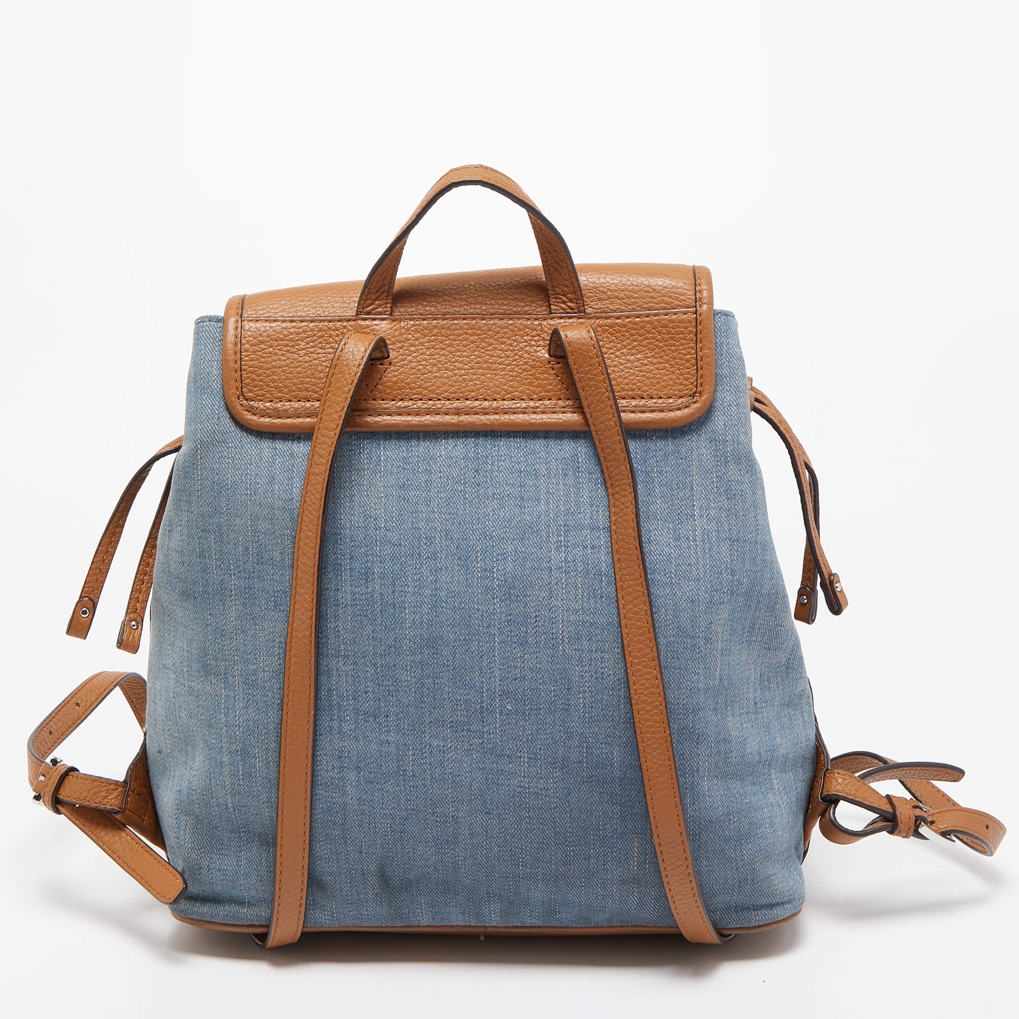 MICHAEL MICHAEL KORS Blue/Brown Denim and Leather Drawstring Backpack