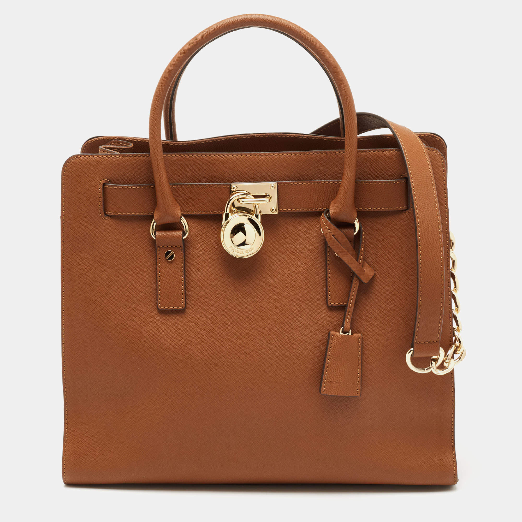 Pre Owned MICHAEL Michael Kors Brown Saffiano Leather Hamilton North South Tote