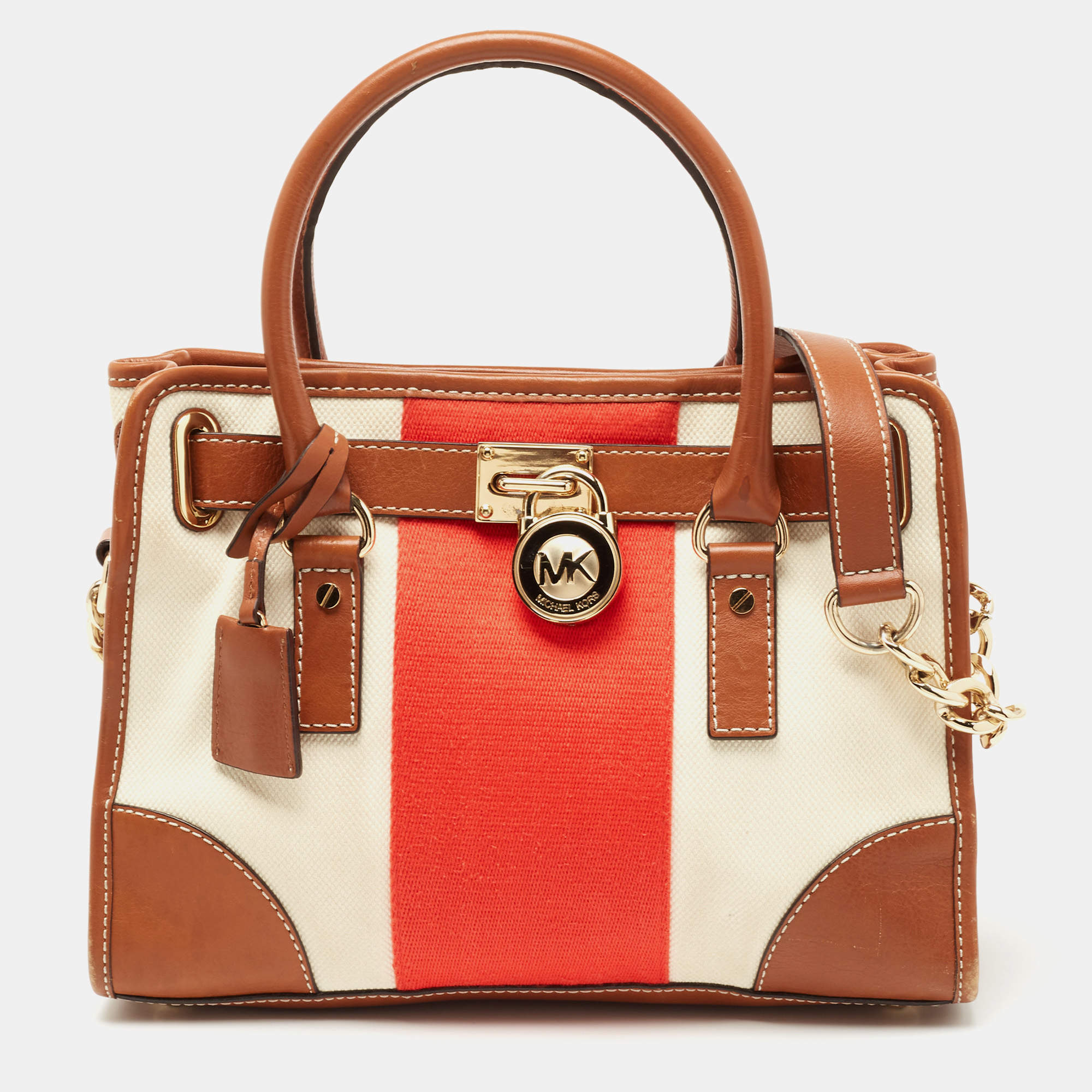 مملوكة مسبقًا MICHAEL Michael Kors Tricolor Canvas and Leather East West Hamilton Tote