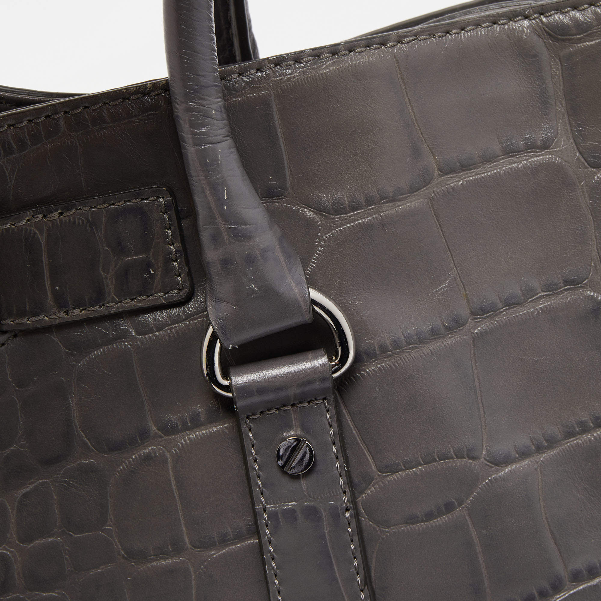 Michael Michael Kors Grey Croc Embossed Leather Large Hamilton North South Tote