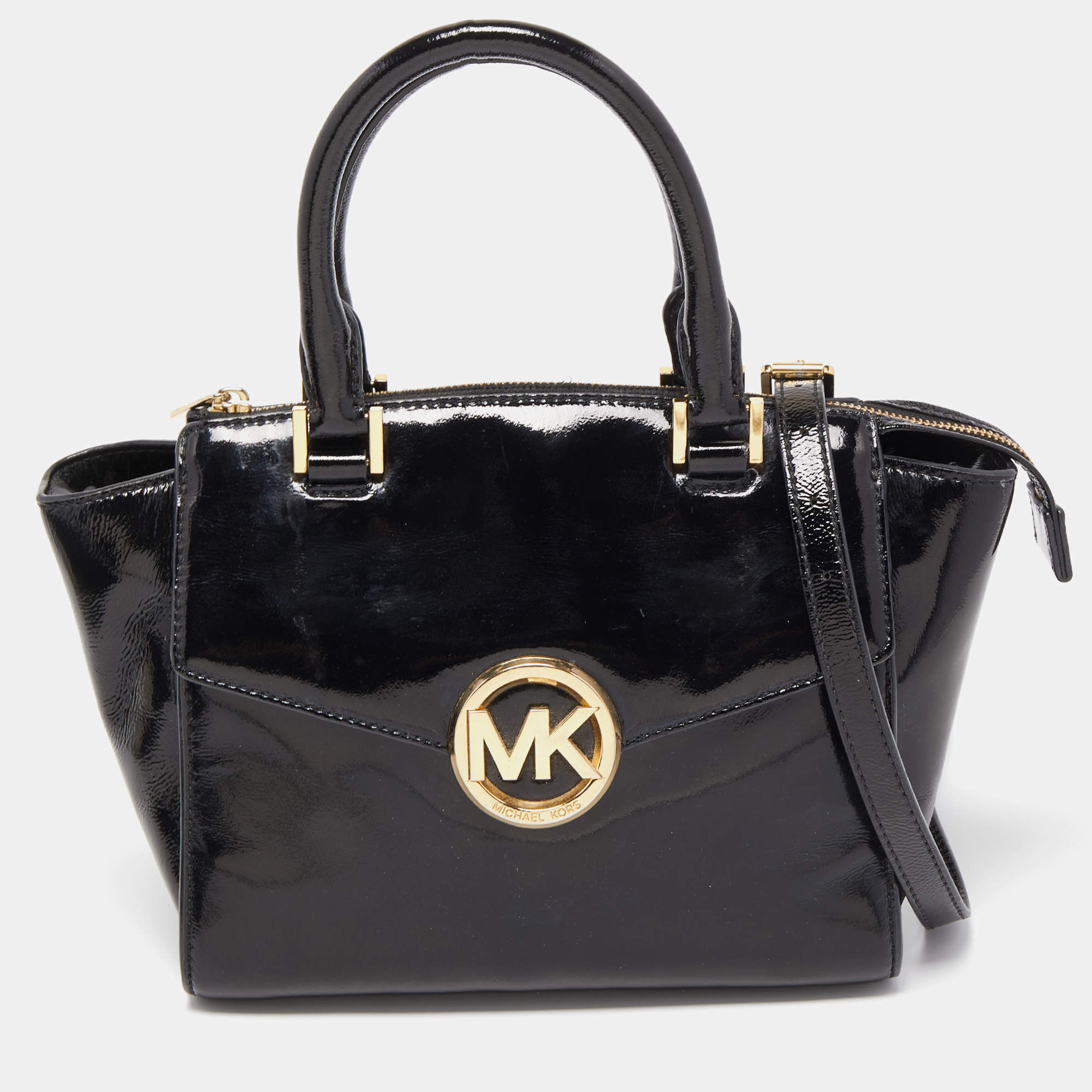 Pre Owned MICHAEL Michael Kors Black Patent Leather Hudson Satchel