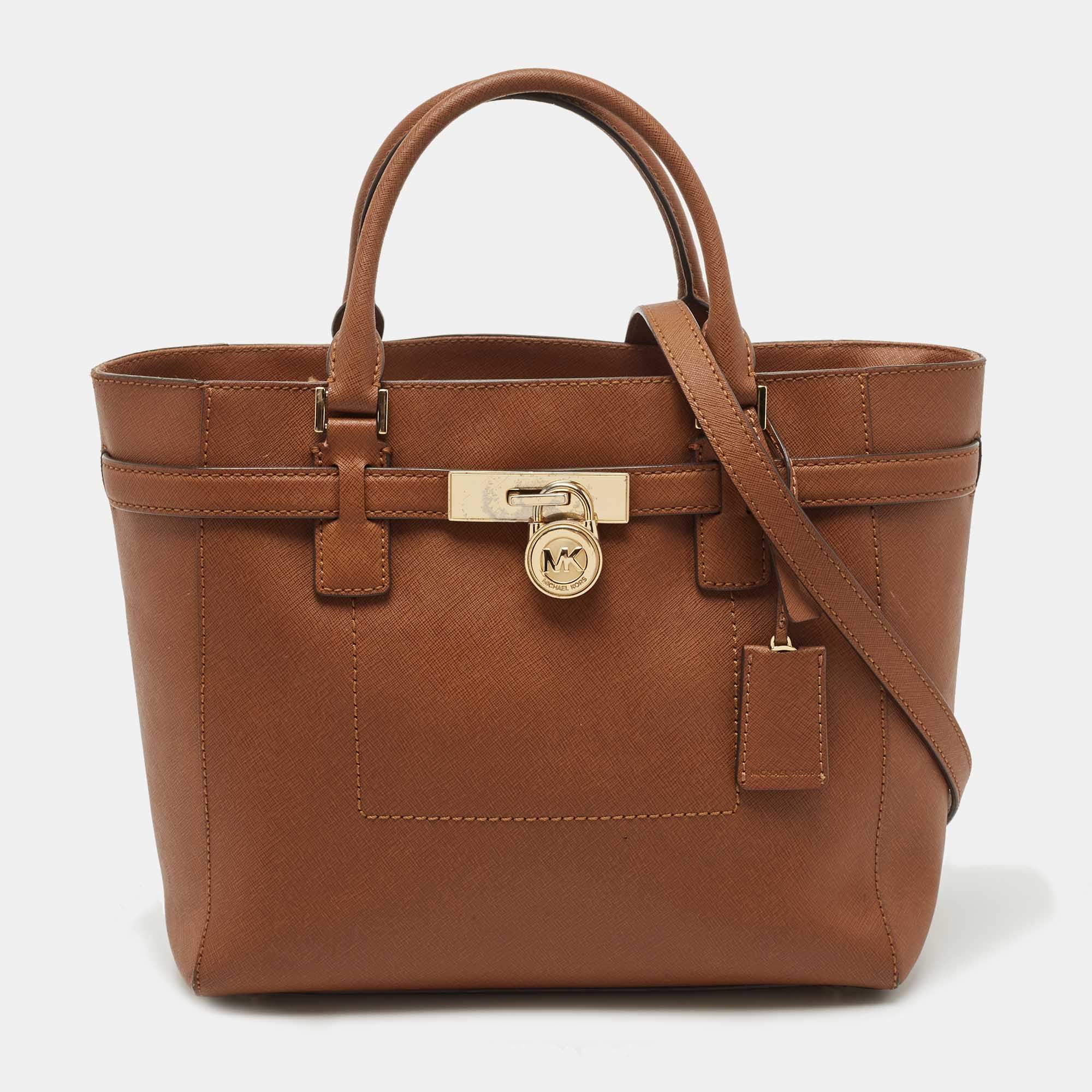 مملوكة مسبقًا Michael Kors Brown Saffiano Leather Hamilton Traveler Tote