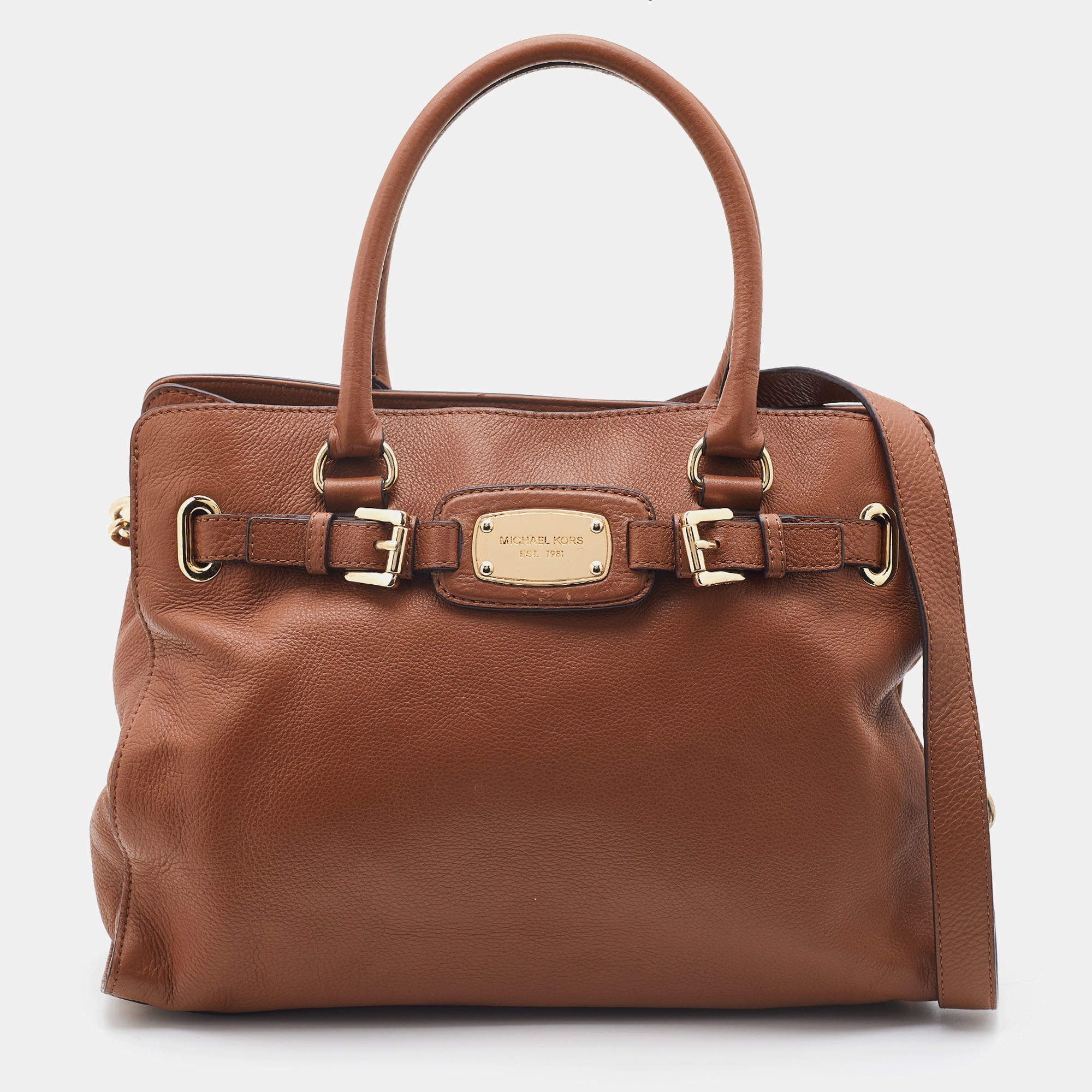 Pre Owned MICHAEL Michael Kors Brown Leather East West Hamilton Tote