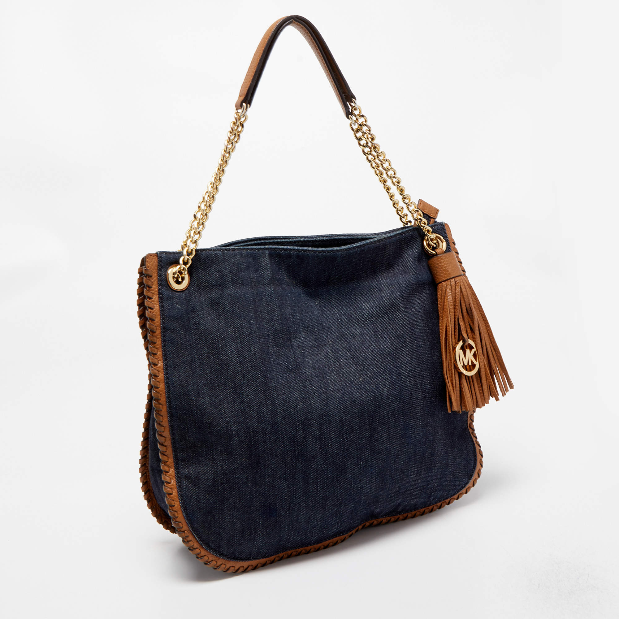 MICHAEL Michael Kors Blue Denim and Leather Whipped Chelsea Shoulder Bag MICHAEL Michael Kors TLC