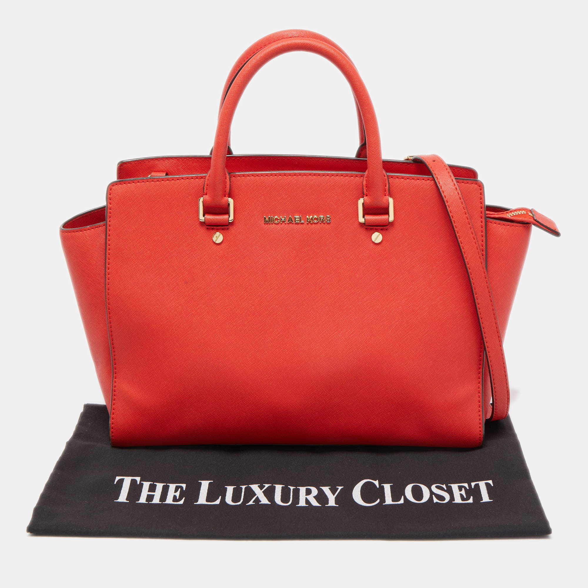 MICHAEL Michael Kors Red Saffiano Leather Large Selma Satchel MICHAEL  Michael Kors | The Luxury Closet