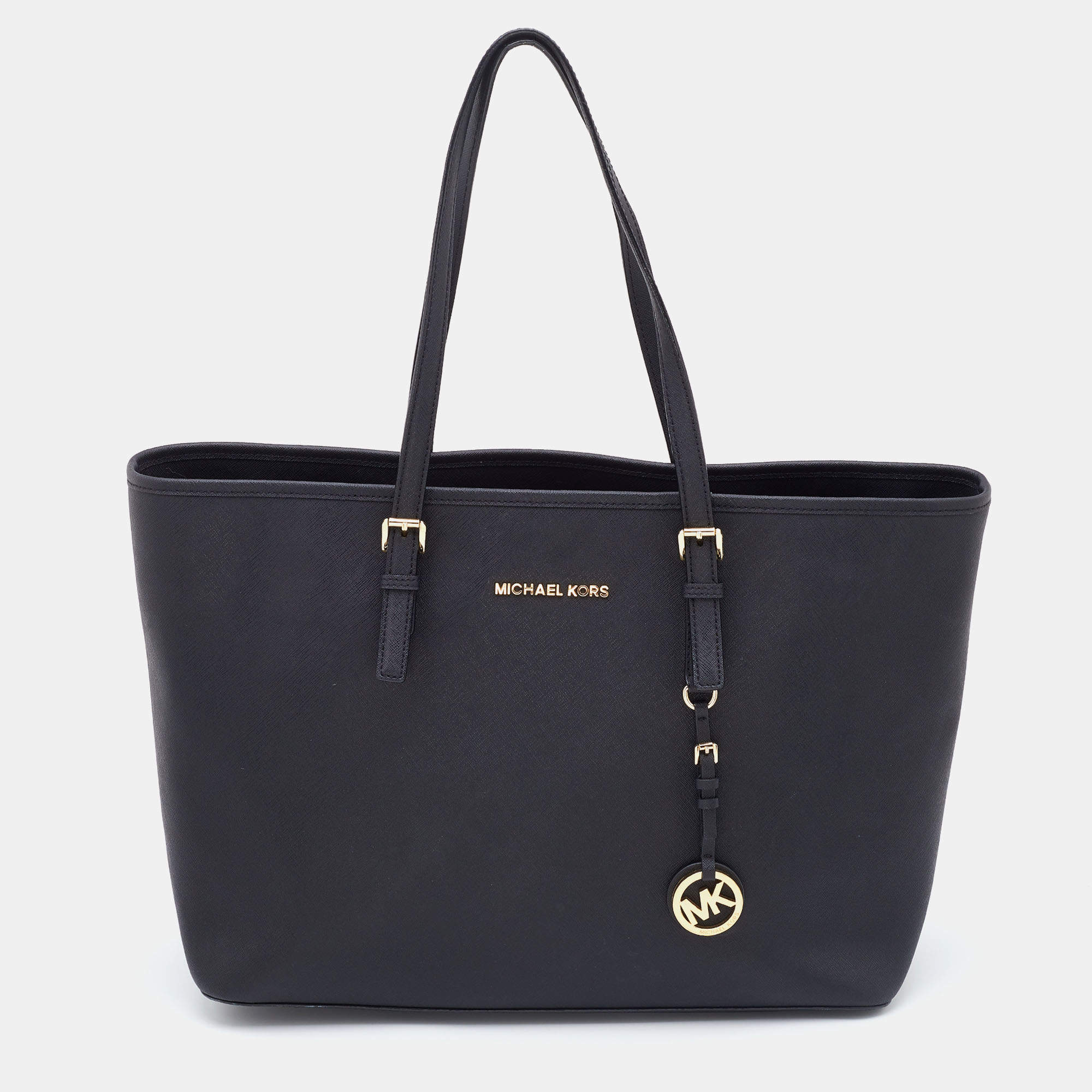 Pre Owned MICHAEL Michael Kors Black Leather Large Jet Set Travel Tote