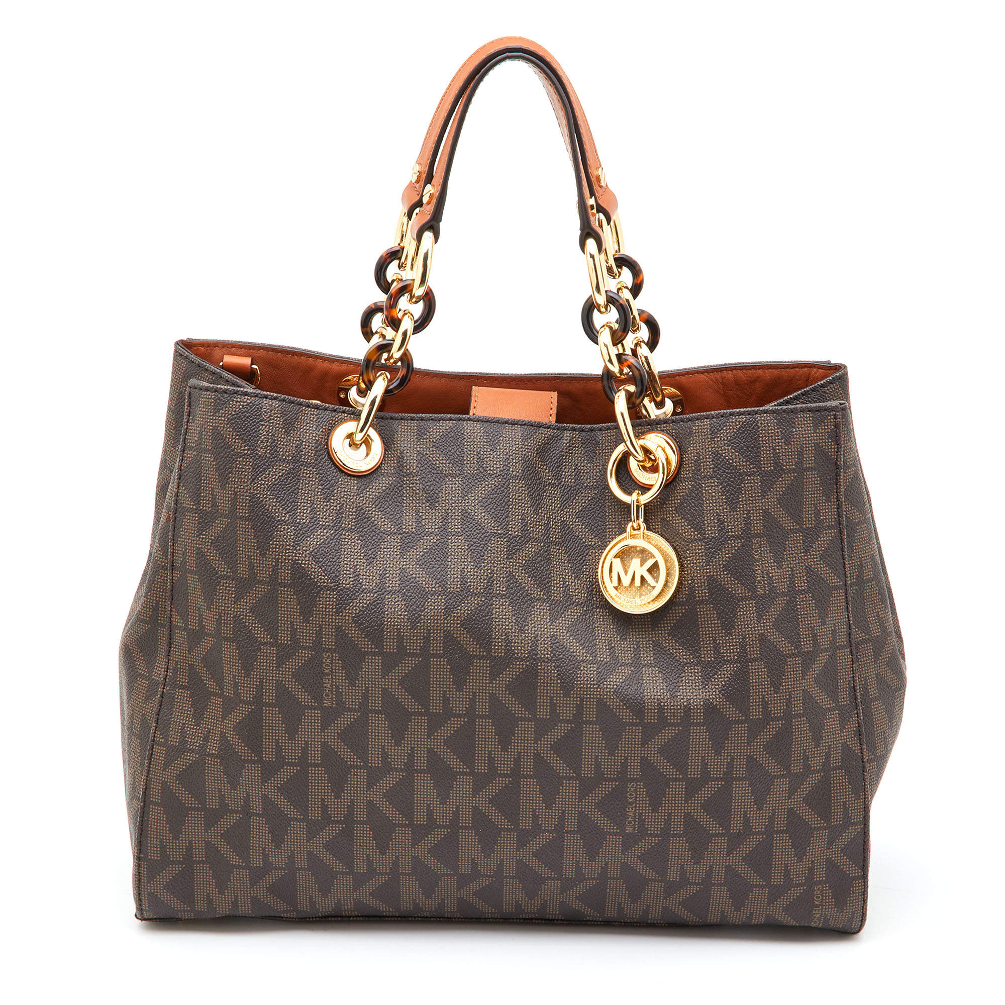 مملوكة مسبقًا MICHAEL Michael Kors Brown/Tan Signature Coated Canvas and Leather Cynthia Tote