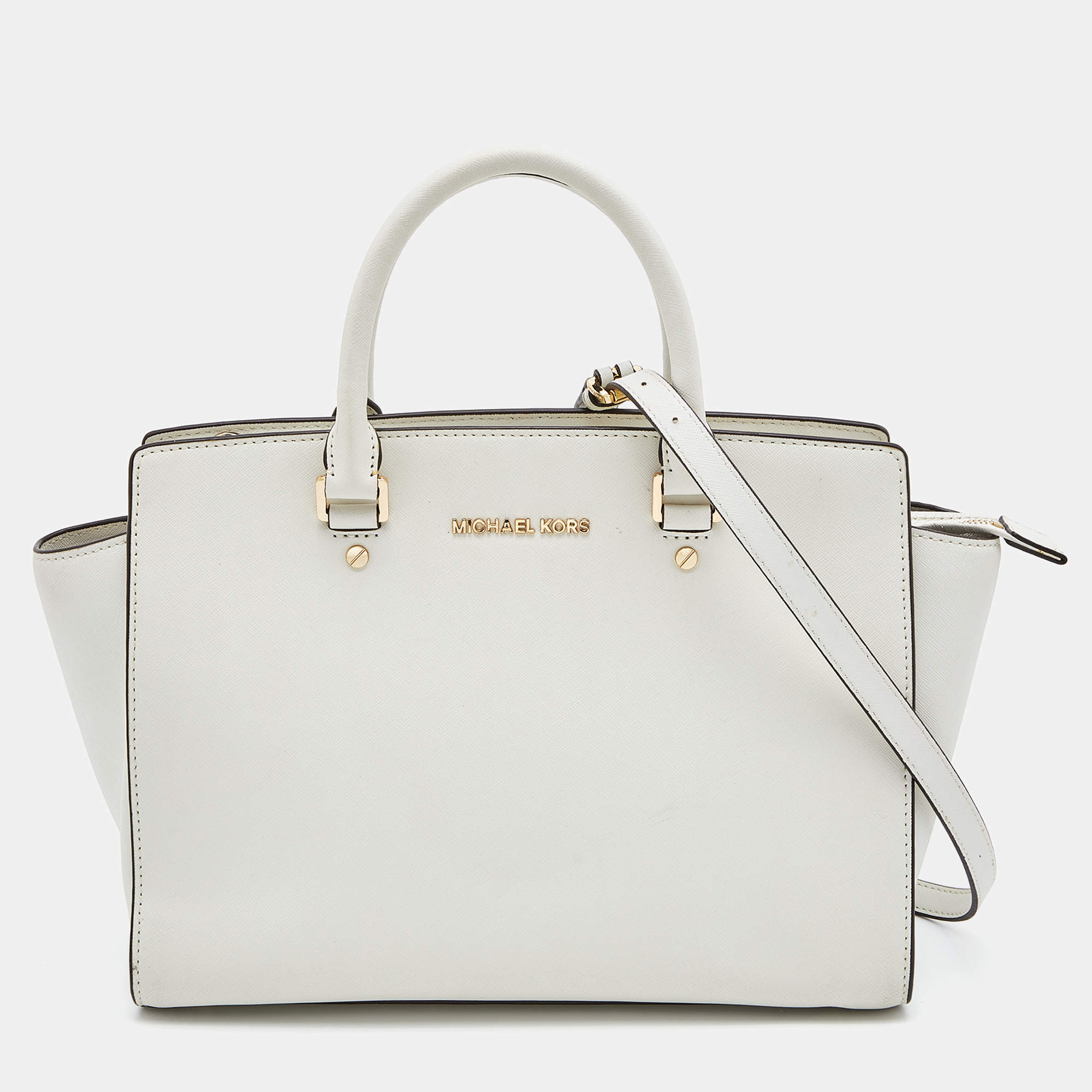 Pre Owned MICHAEL Michael Kors Off White Leather Large Selma Satchel