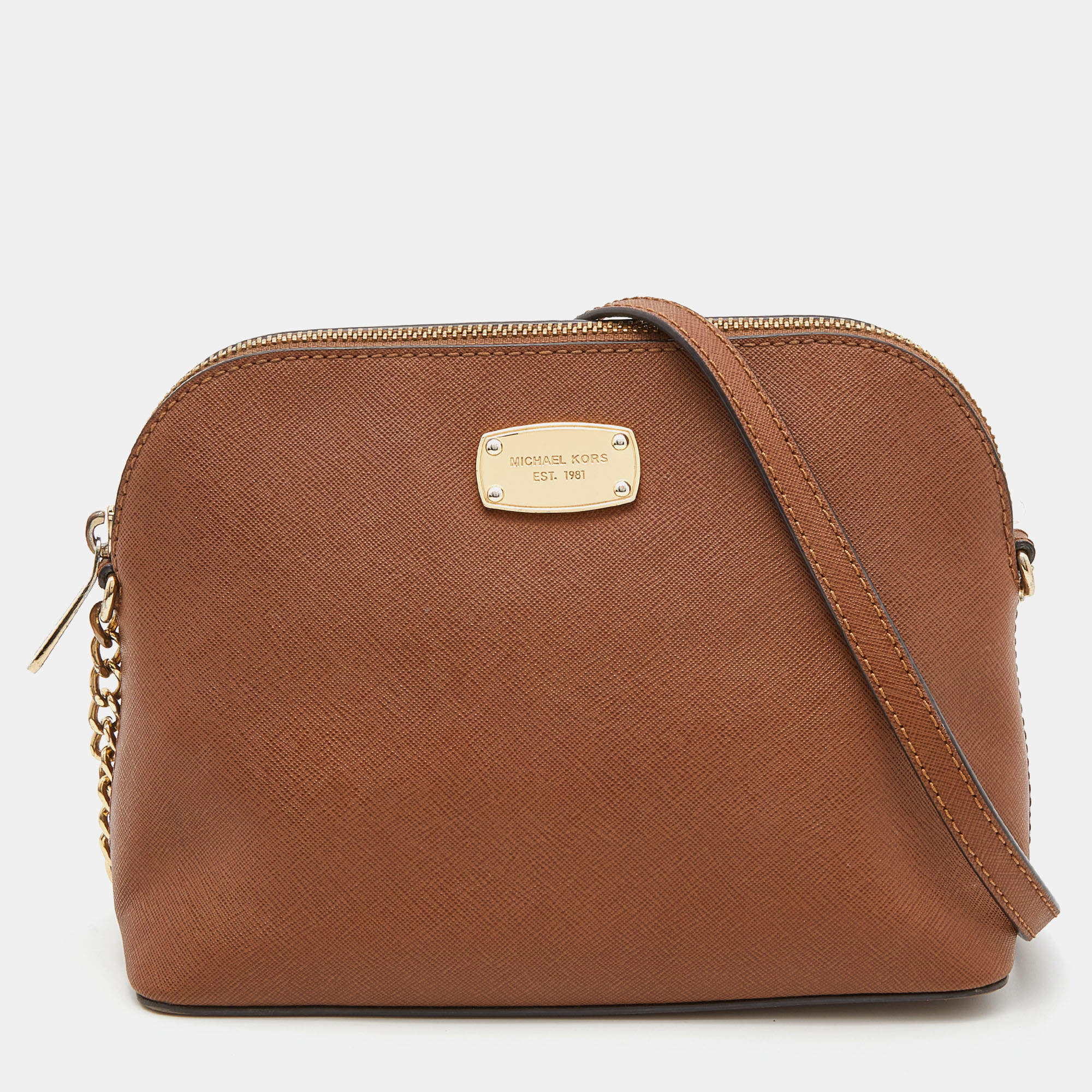 مملوكة مسبقًا MICHAEL Michael Kors Brown Leather Jet Set Travel Dome Crossbody Bag