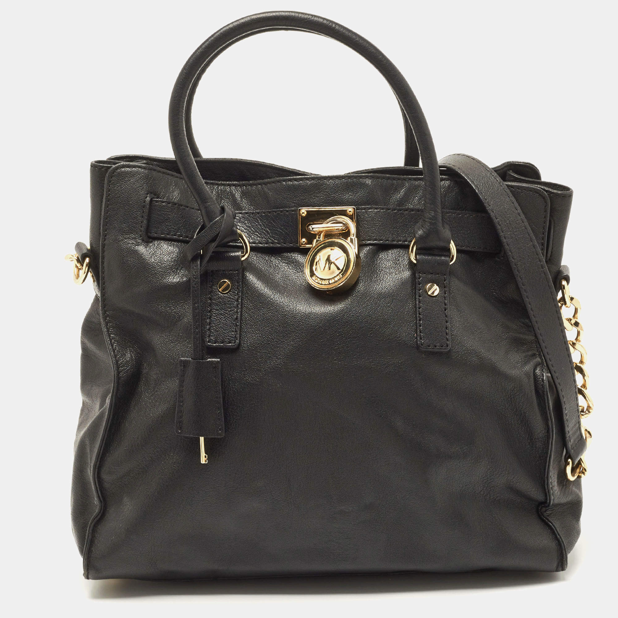 مملوكة مسبقًا MICHAEL Michael Kors Black Leather Hamilton Tote 