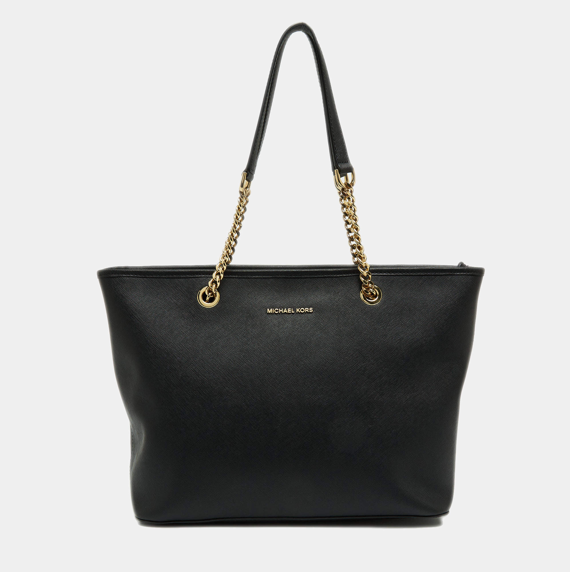 Pre Owned MICHAEL Michael Kors Black Leather Medium Jet Set Travel Tote