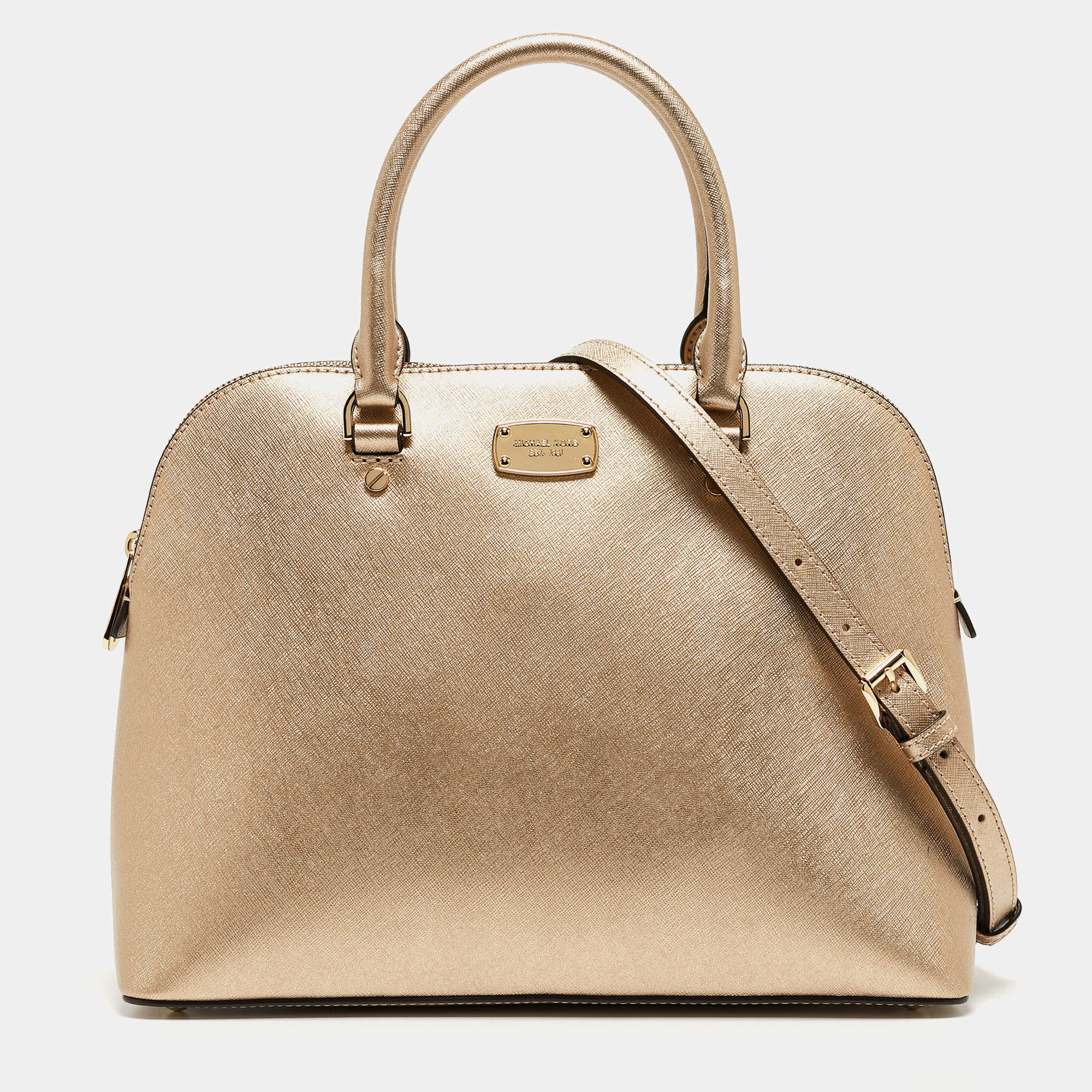 Pre Owned MICHAEL Michael Kors Gold Leather Cindy Dome Satchel