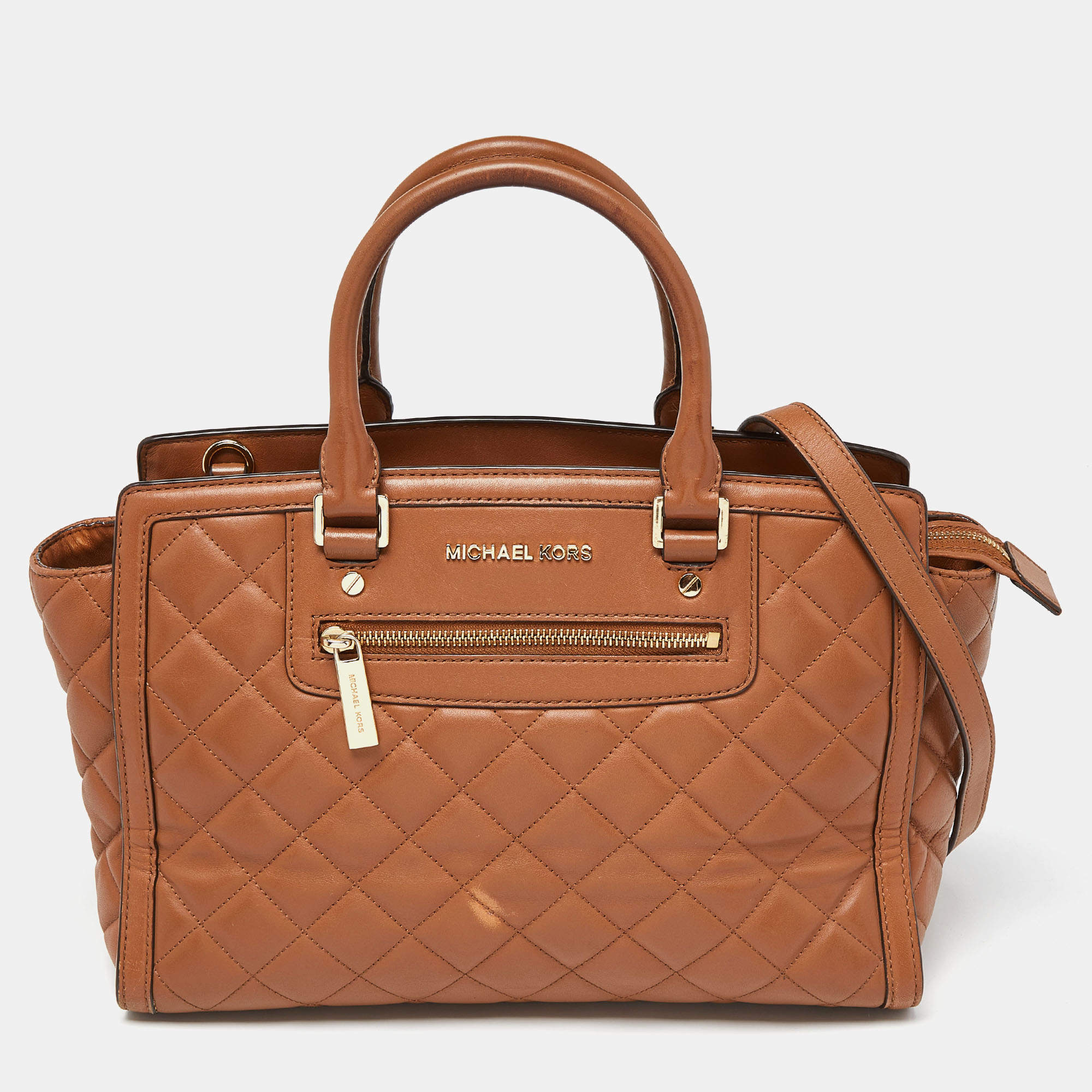 MICHAEL Michael Kors Brown Quilted Leather Selma Satchel MICHAEL Michael Kors TLC