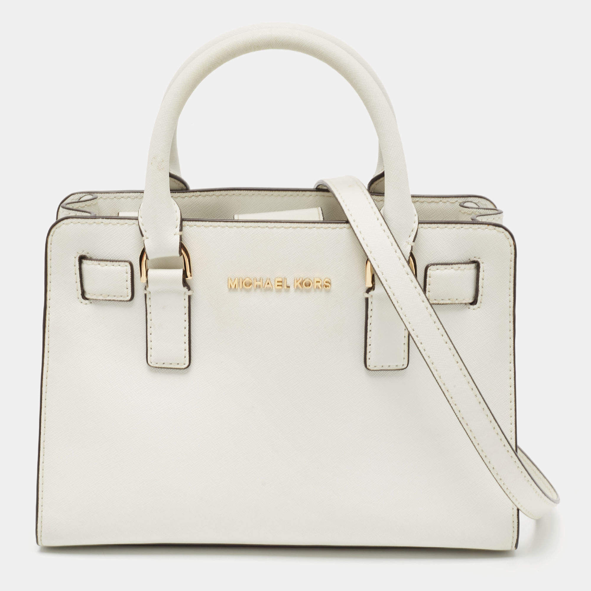 Pre Owned MICHAEL Michael Kors White Saffiano Leather Small Dillon Tote