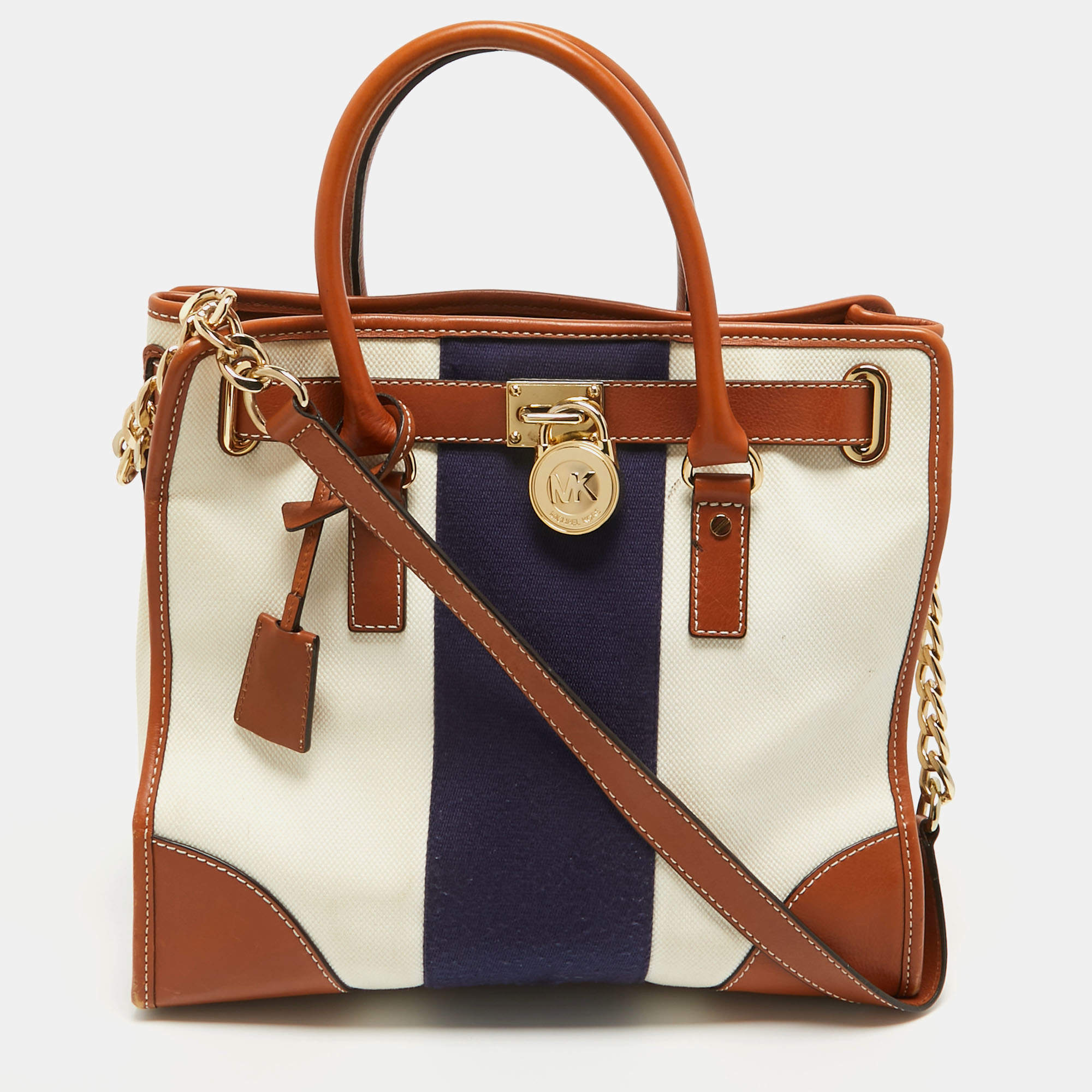 Pre Owned MICHAEL Michael Kors Tricolor Canvas and Leather Large Hamilton North South Tote