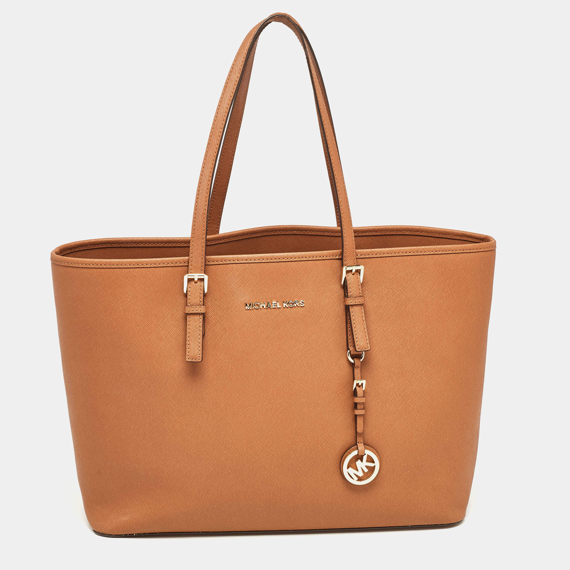 مملوكة مسبقًا MICHAEL Michael Kors Brown Saffiano Leather Jet Set Travel Tote