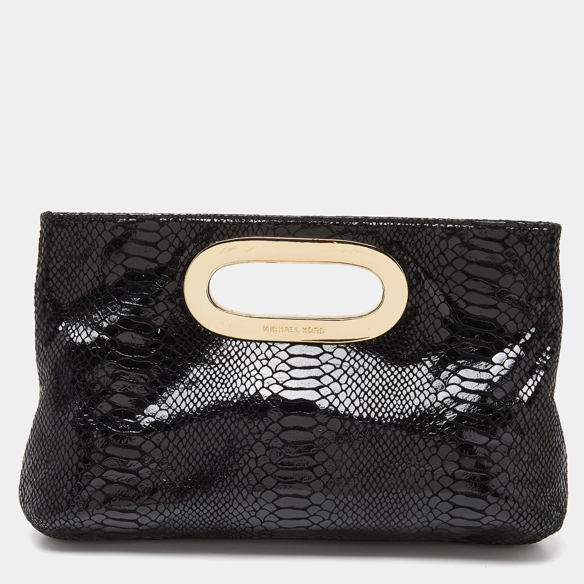 Pre Owned MICHAEL Michael Kors Black Python Effect Leather Berkley Clutch