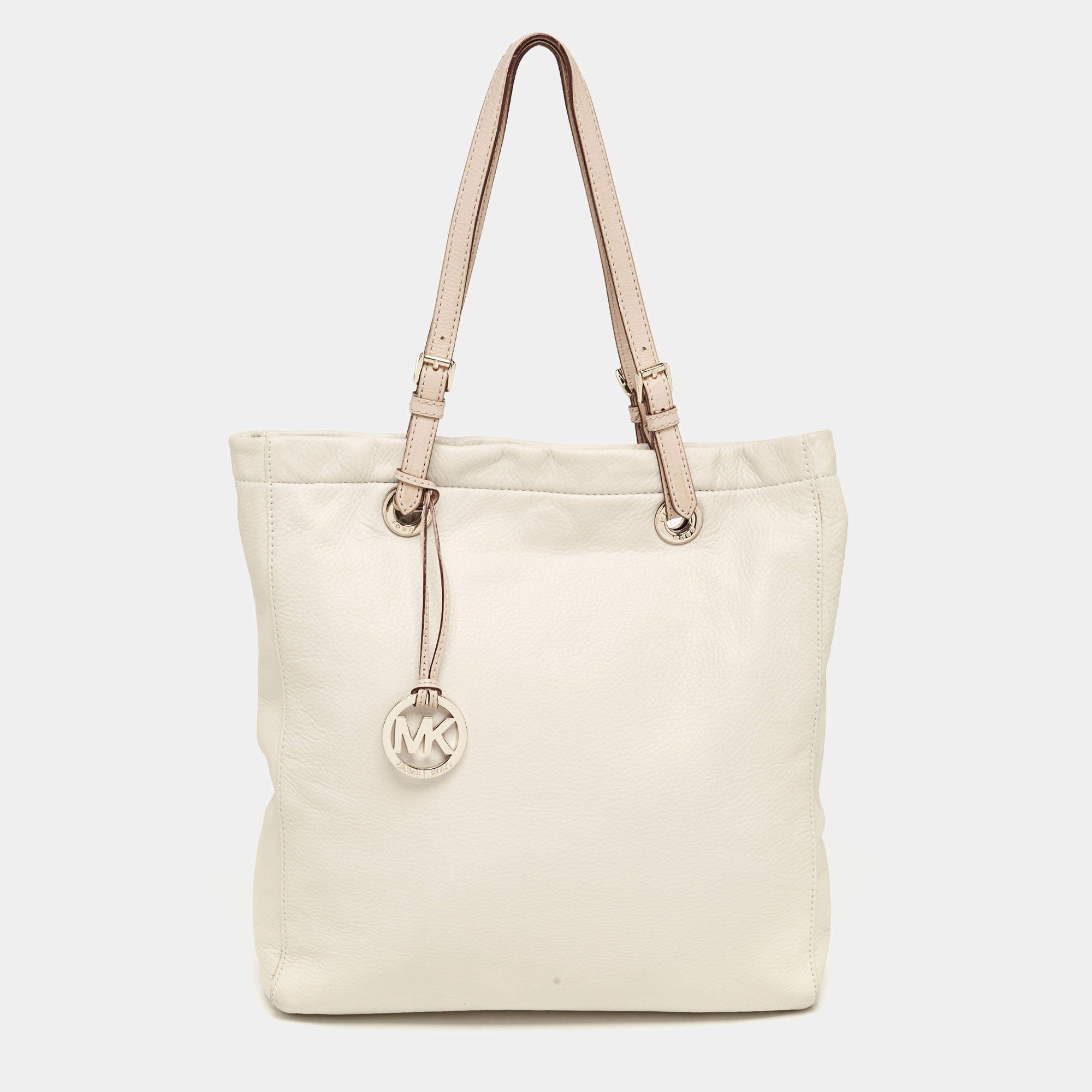 مملوكة مسبقًا MICHAEL Michael Kors Off White/Brown Soft Leather Jet Set Tote