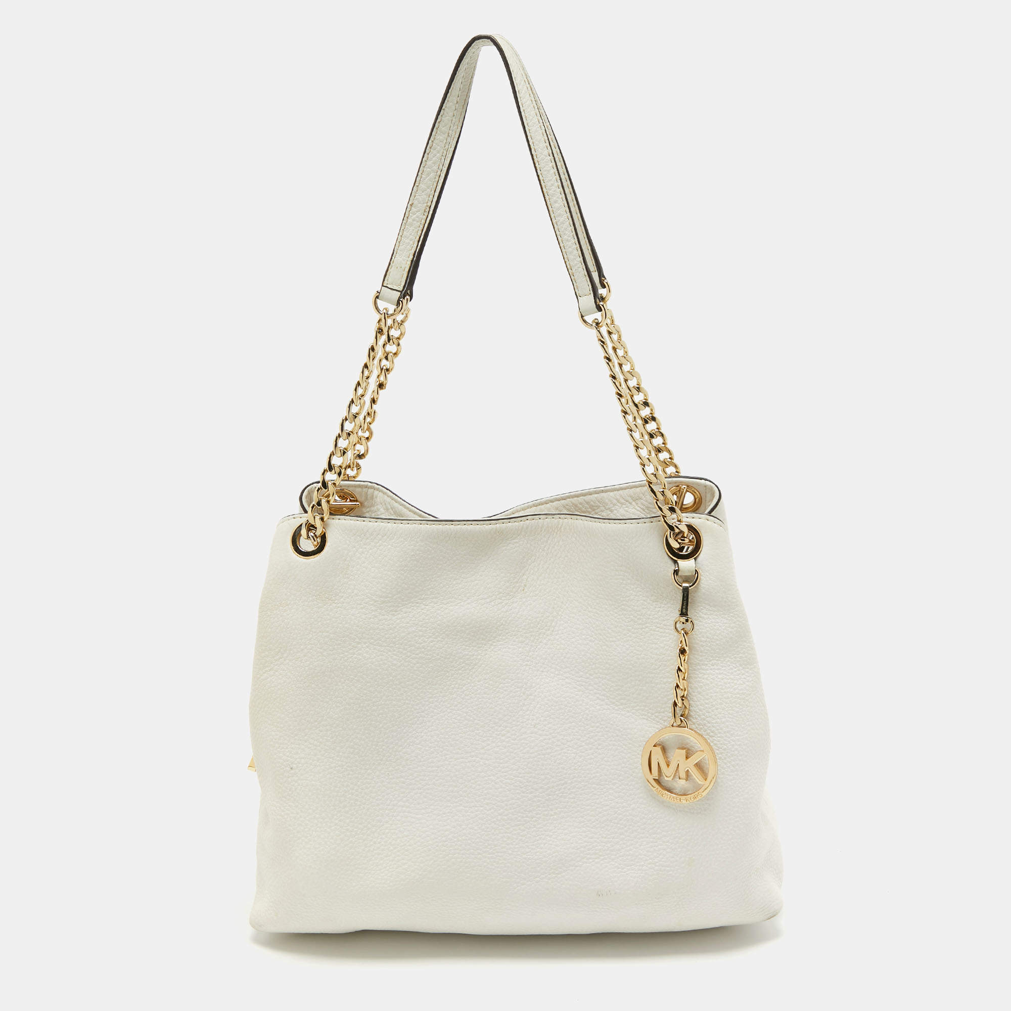 Pre Owned MICHAEL Michael Kors White Leather Jet Set Chain Shoulder Bag