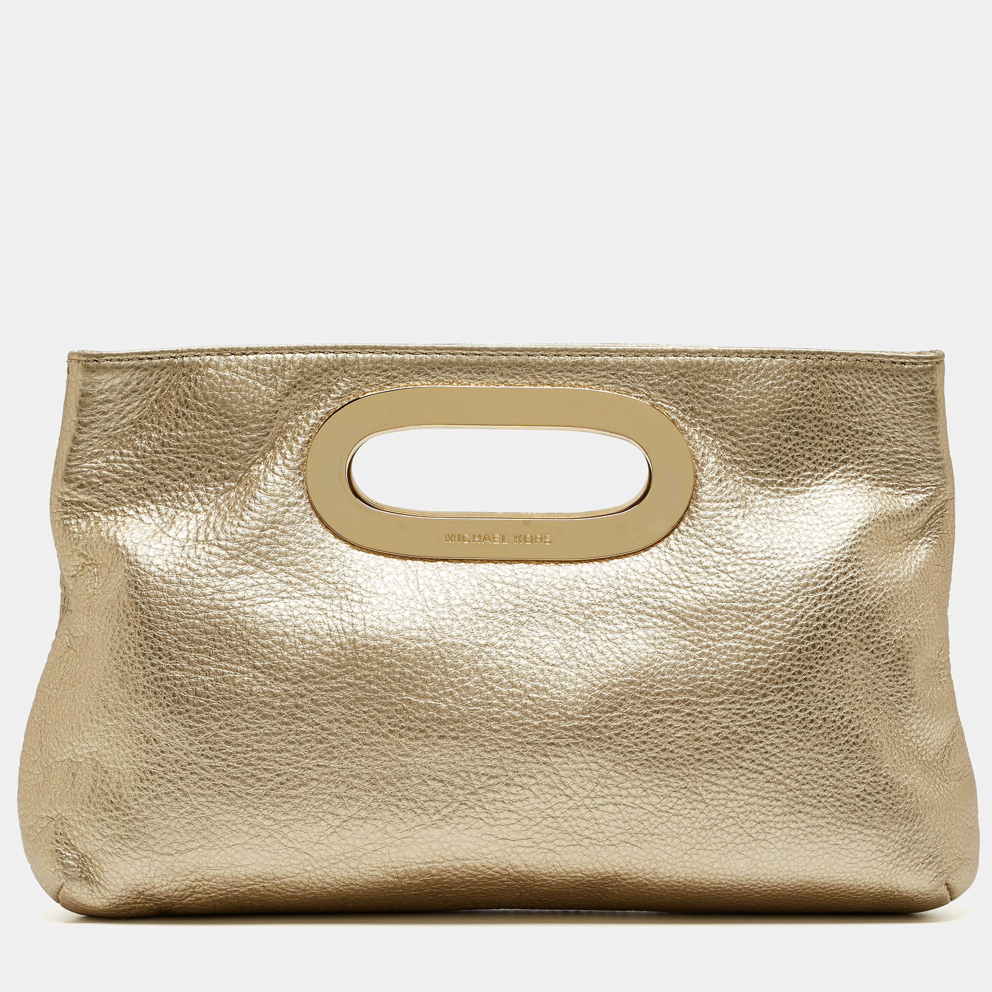 Pre Owned MICHAEL Michael Kors Gold Leather Berkley Clutch