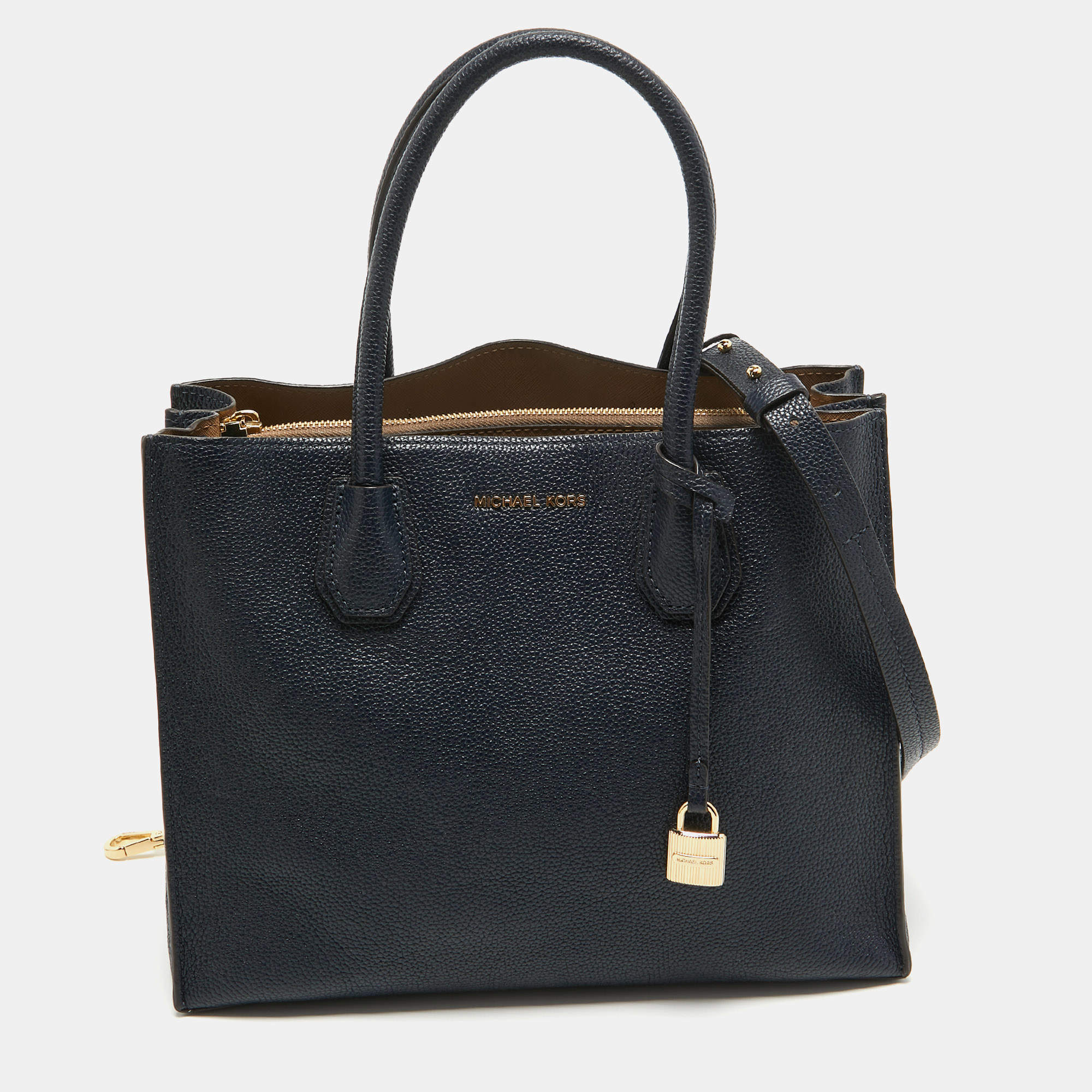 Pre Owned MICHAEL Michael Kors Navy Blue Grain Leather Large Mercer Tote