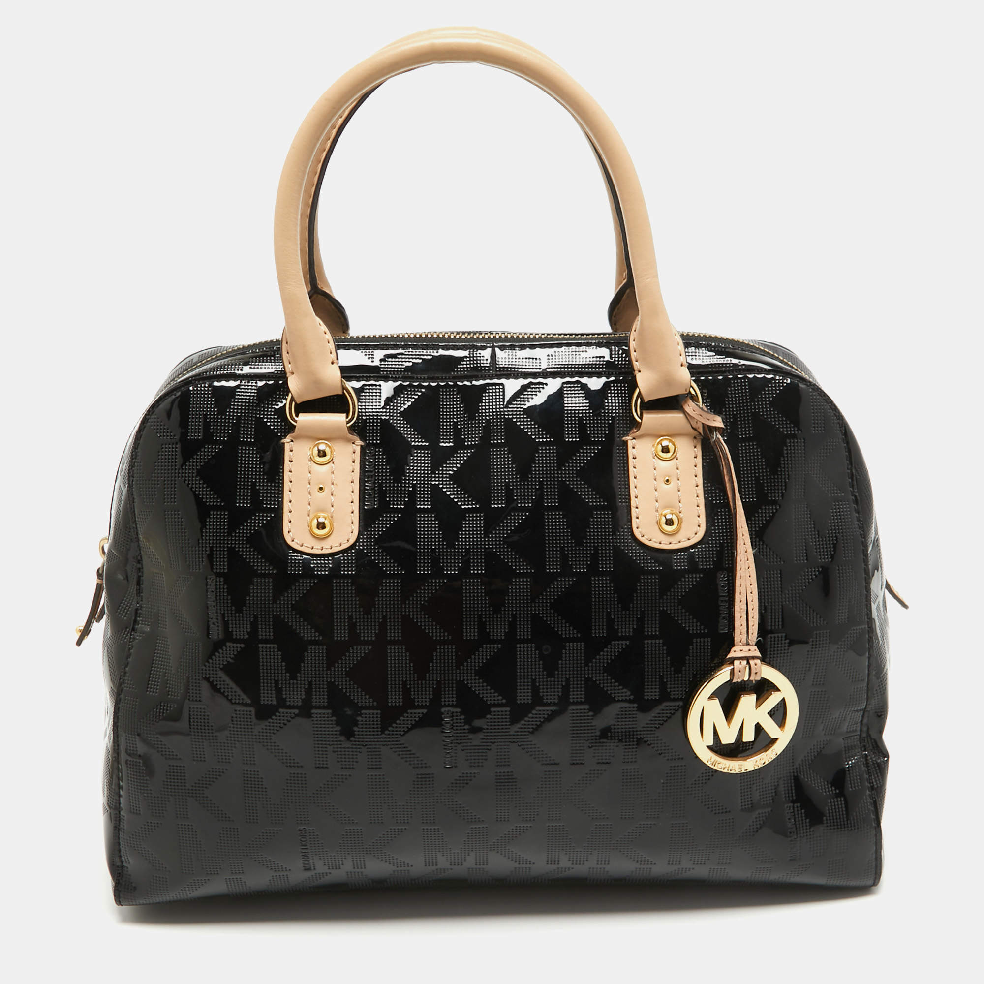 Pre Owned MICHAEL Michael Kors Black Signature Patent Leather Satchel