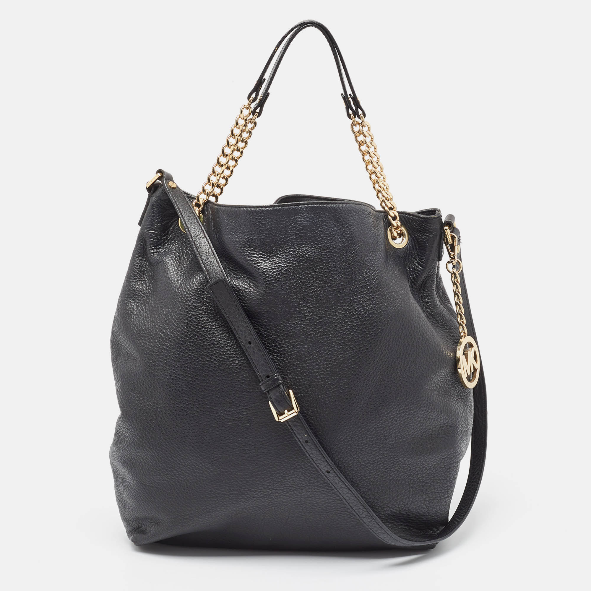 Pre Owned MICHAEL Michael Kors Black Leather Charm Tote