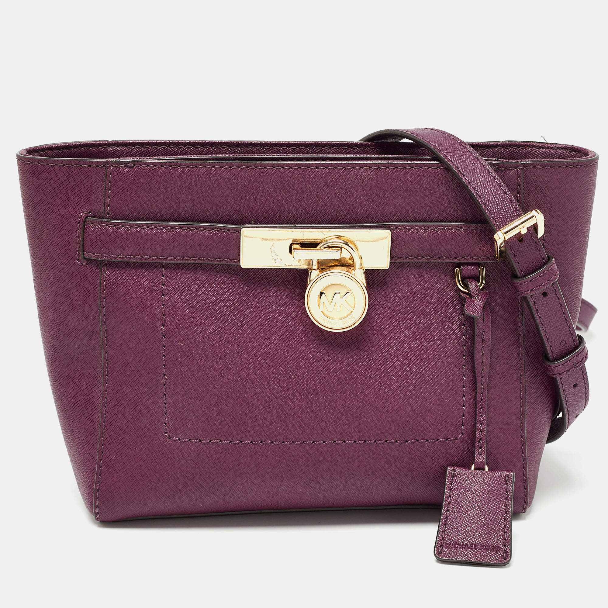 Pre Owned MICHAEL Michael Kors Burgundy Leather Hamilton Crossbody Bag